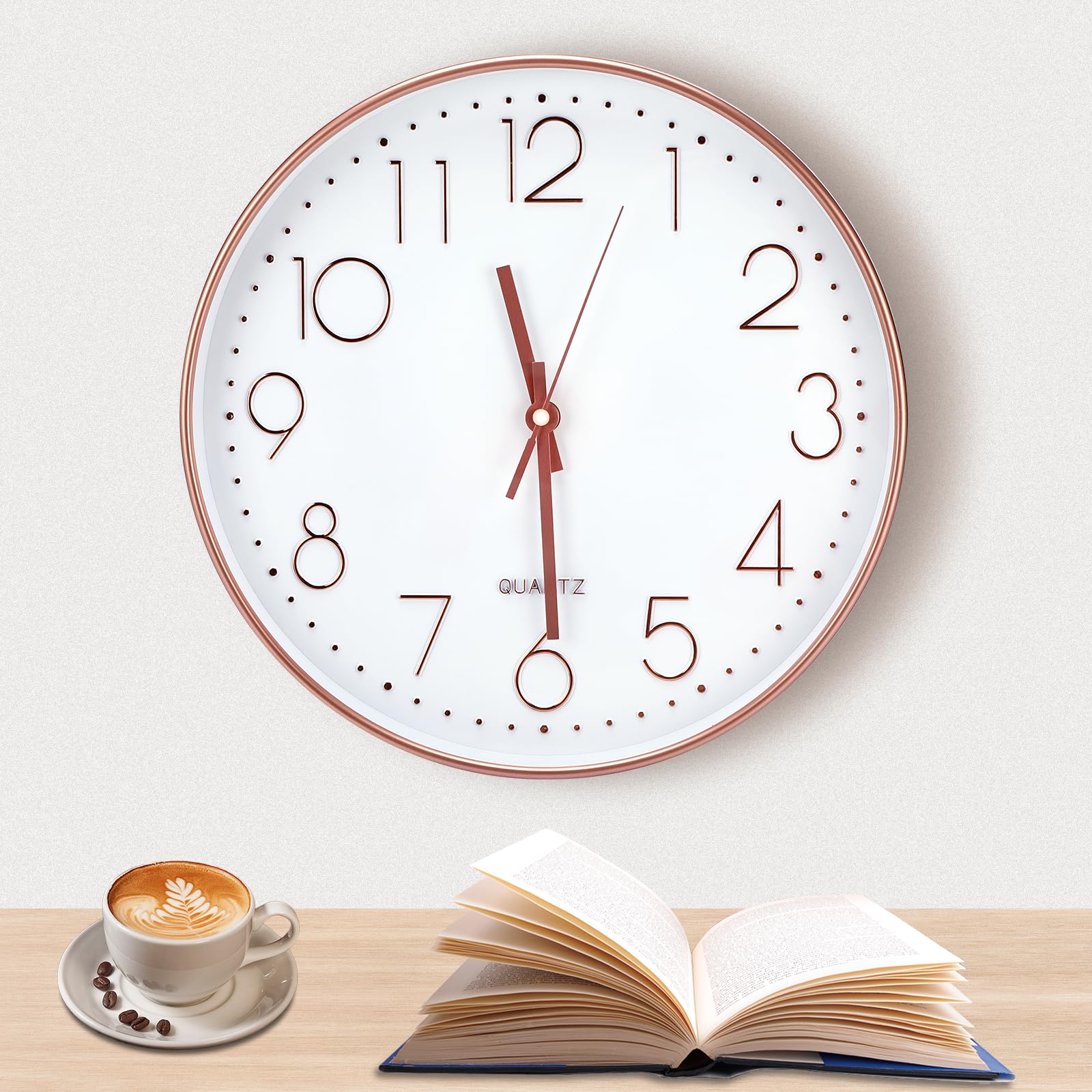 Reloj de Pared Moderno 30 cm Moderno Cuarzo Relojes de Pared silenciosos Redondo Radio Reloj de Alta precisión para Oficina, Sala de Estar, Cocina, Escuela, habitación de niños (Oro Rosa)