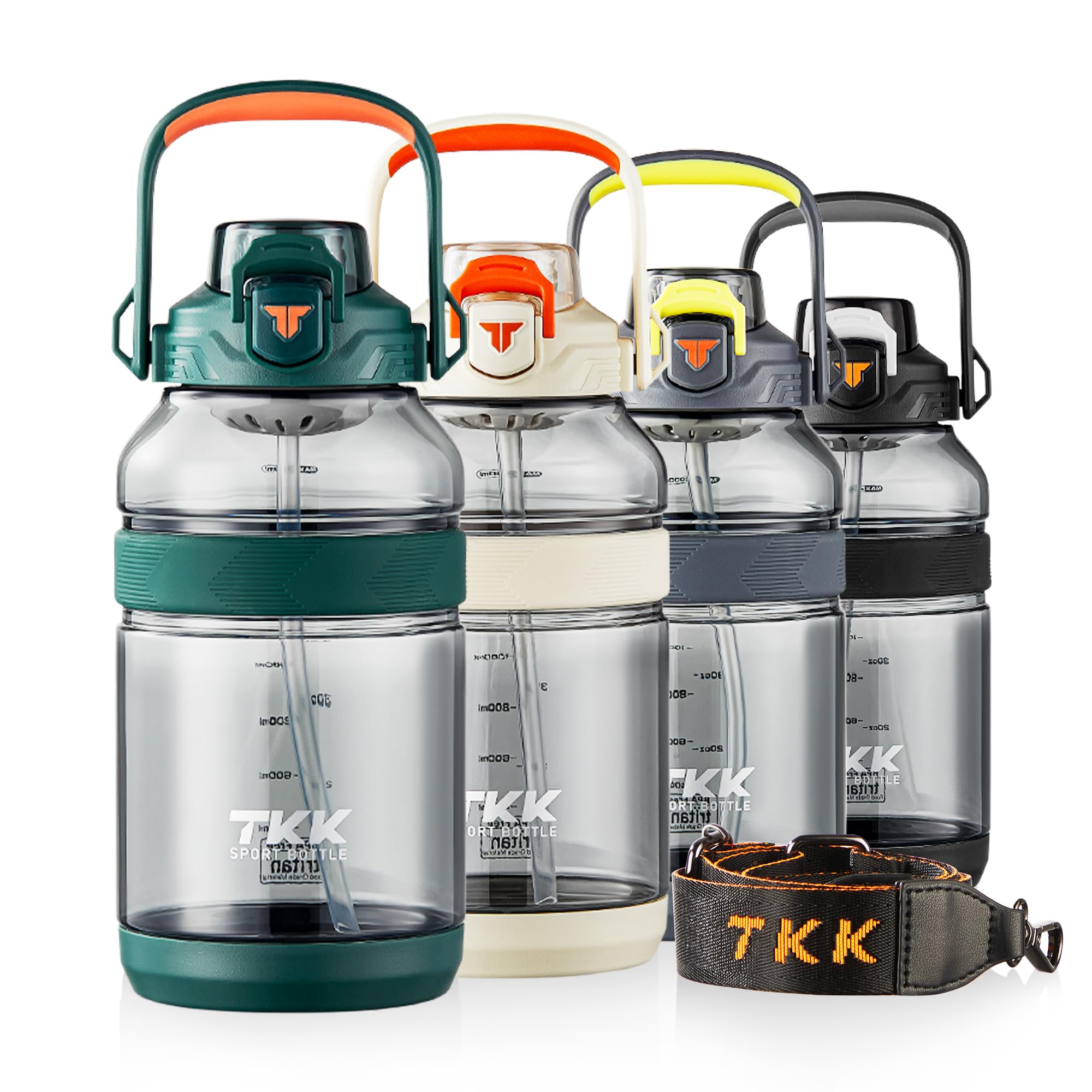 TKK Half Gallon Sport Water Bottle Jug with Straw 2 in 1 Lid Dishwasher Safe BPA Free Leakproof Large Capacity Tritan Plastic Bottle 1/2 Gallon 64oz Water Bottle for Gym Travel Camping Outdoor