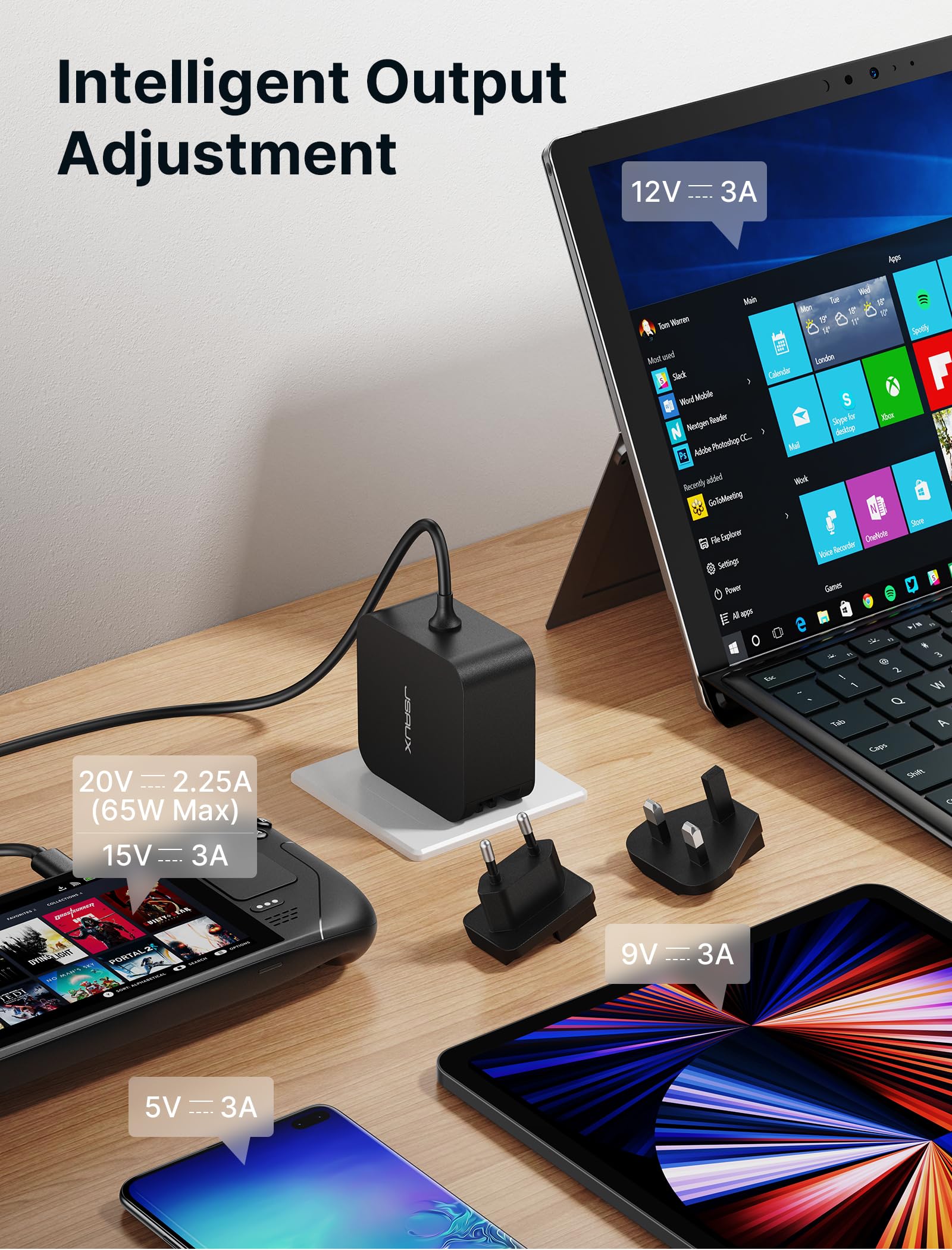 JSAUX 65 W USB C oplader voor Switch 2, stroomvoorziening in tv-modus
