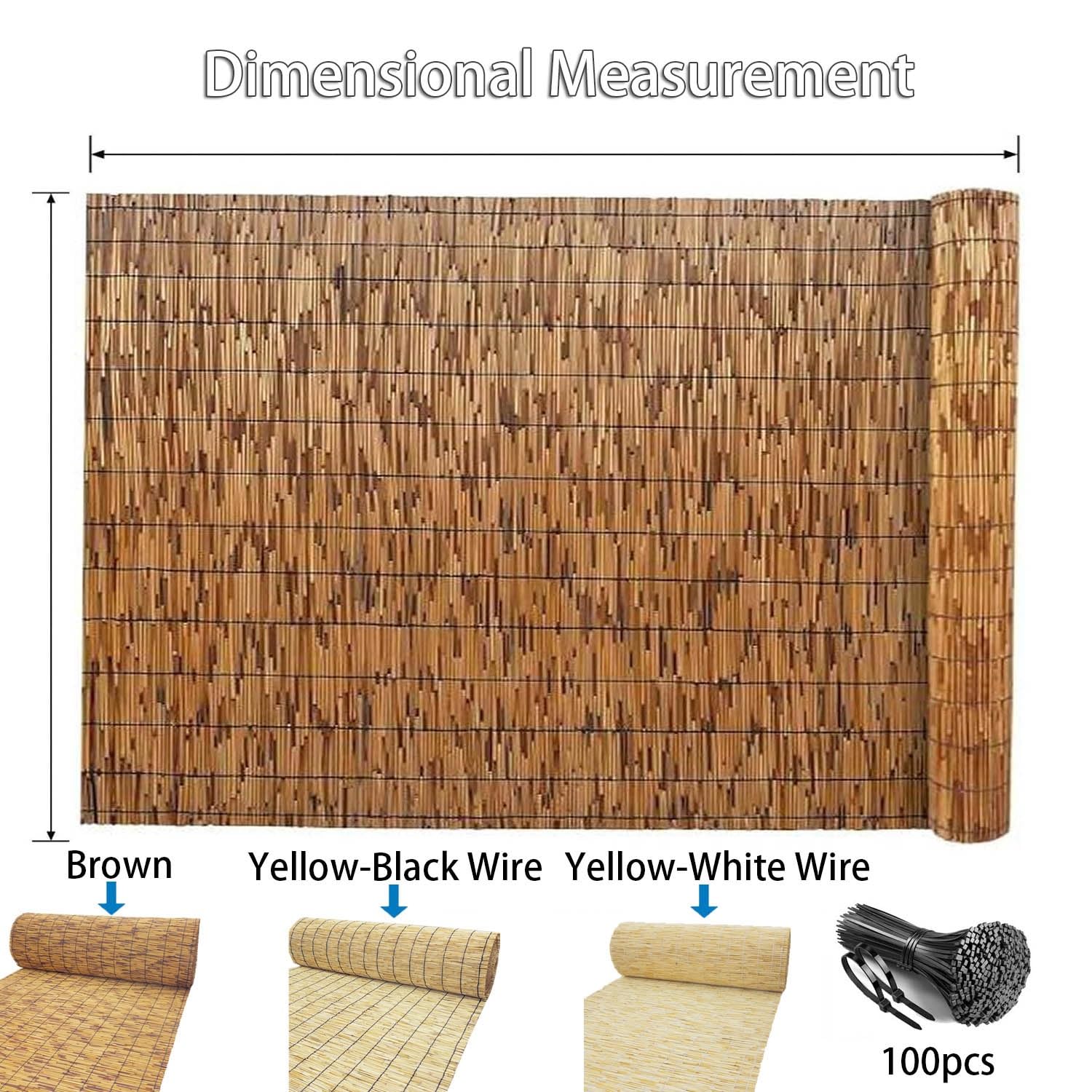 Wodoodporny bambus - solidna mata na patio - odporna na promieniowanie UV, łatwa do cięcia, zawiera 100 opasek na zamek błyskawiczny (brązowa, 90 x 210 cm)