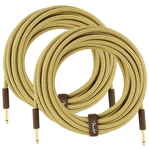 Miniatura 9 de Fender Cable de instrumento Deluxe de 10 pies, ángulo recto, Tweed negro, paquete de 2