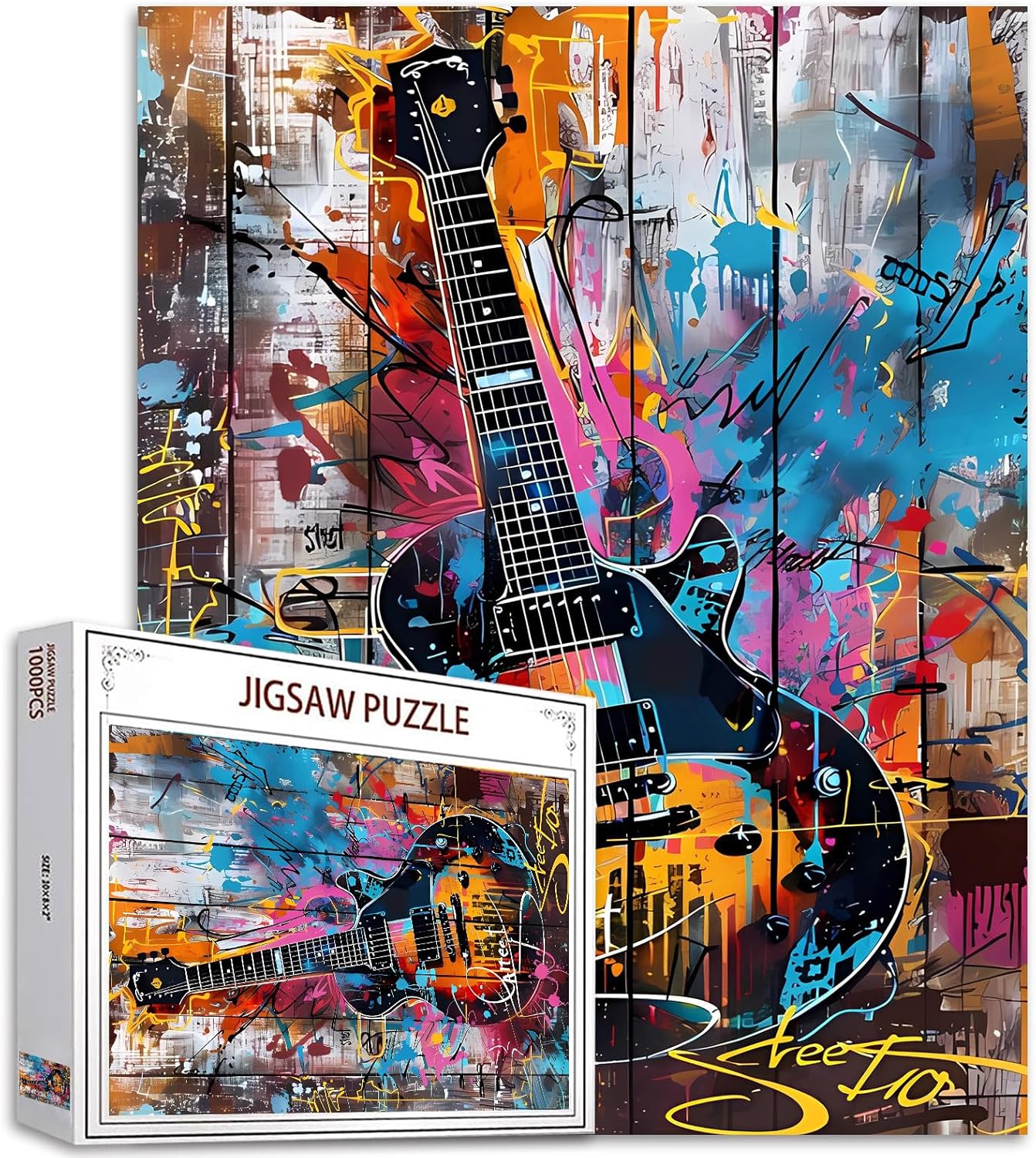 1000 Piece Jigsaw Puzzles for Adults Banksy Graffiti Microphone Painting Jigsaw Puzzle Retro Colorful 1000 Pieces Puzzles Game Colorful Musical Wall Decor DIY Craft Puzzle Retro Microphone Art
