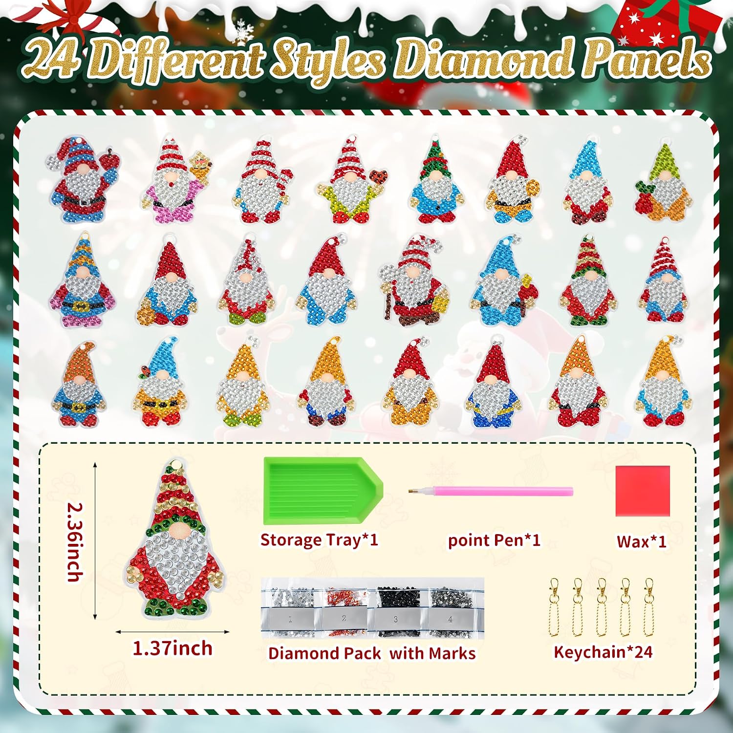 Christmas Diamond Painting Advent Calendar 2026, Diamond Art Advent Calendar with 24 Gnomes, DIY Crafts Advent Calendar, Keychain, Surprise Gift for Kids, Girls, Women, Adult (Green Box)