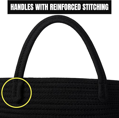 Miniatura 8 de MINTWOOD Design Cesta decorativa grande de cuerda de algodón tejida de 18 x 16 pulgadas, canasta alta para ropa sucia, canasta de manta para sala de