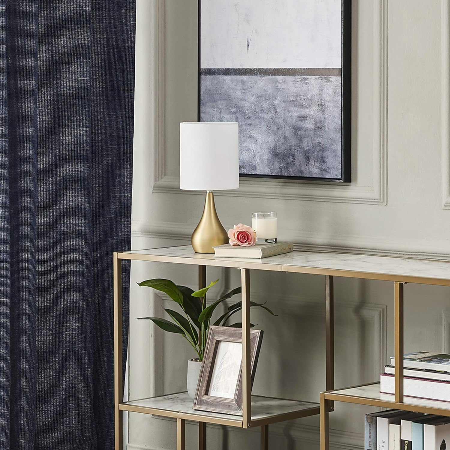 Versanora Sarah - Moderna lámpara de mesa de lectura lateral con sensor de control táctil, pequeña luz de pie con pantalla de tambor, acabado de