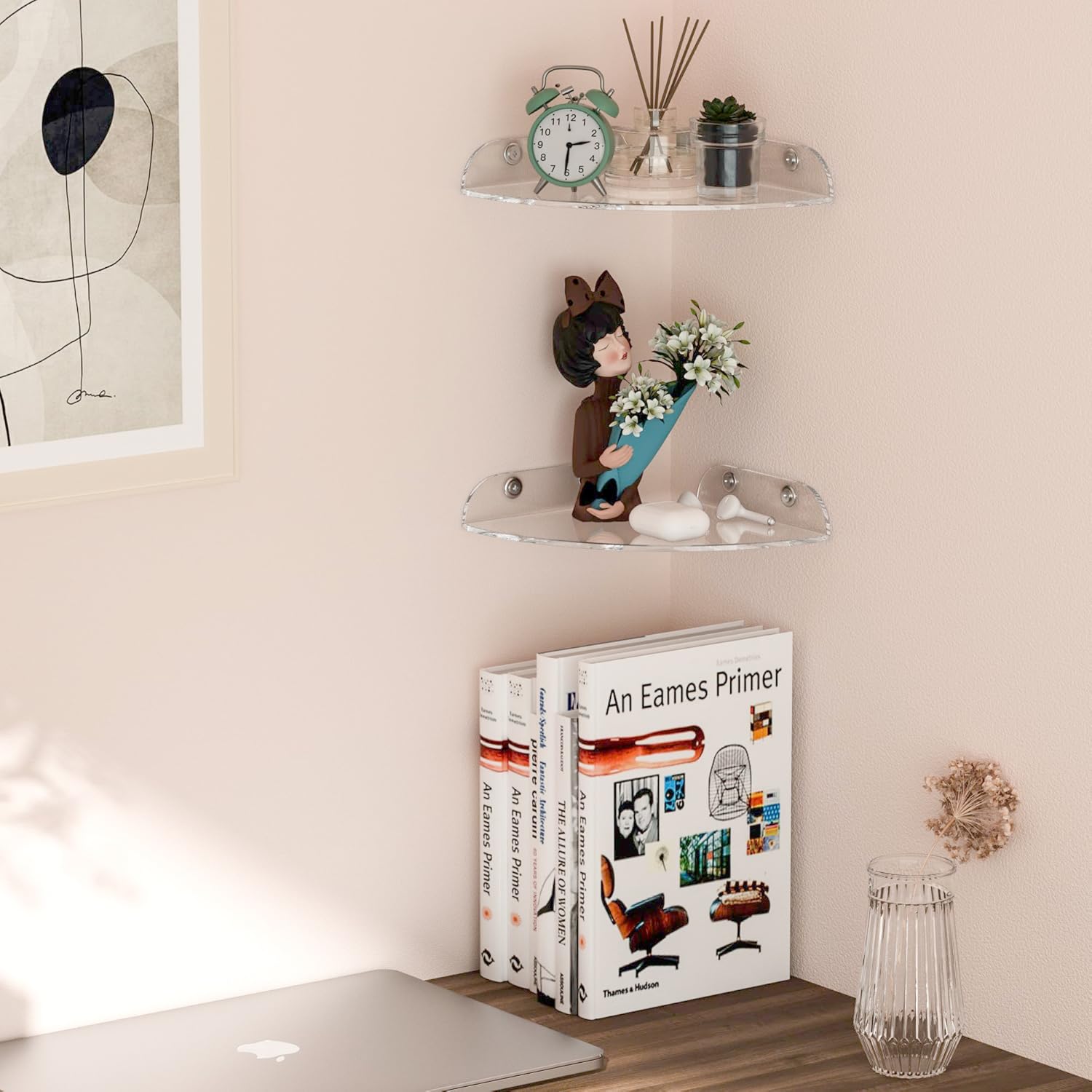 7x7 Inch Corner Shelf Wall Mount Set of 2, Acrylic Corner Floating Shelves, Clear Corner Wall Organizer Shelf for Bathroom, Kitchen, Bedroom, Living Room, Dining Room, Office - Image 6