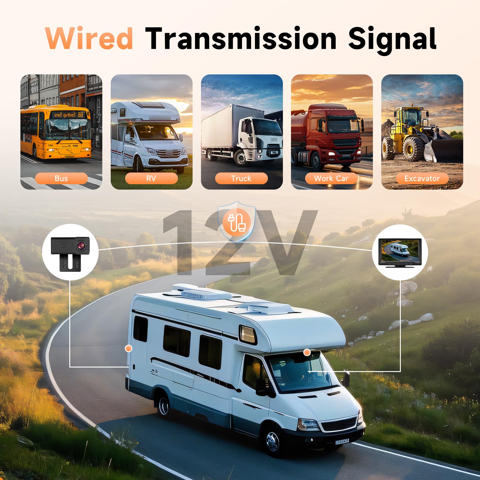 Hodozzy Cámara de Marcha Atrás con Radar, 7 Pulgadas Pantalla 1080P Monitor con Visión Nocturna y IP68 Impermeable y Línea de Marcha Atrás Inteligente, Aparcamiento Cámara de Visión Trasera para 12V