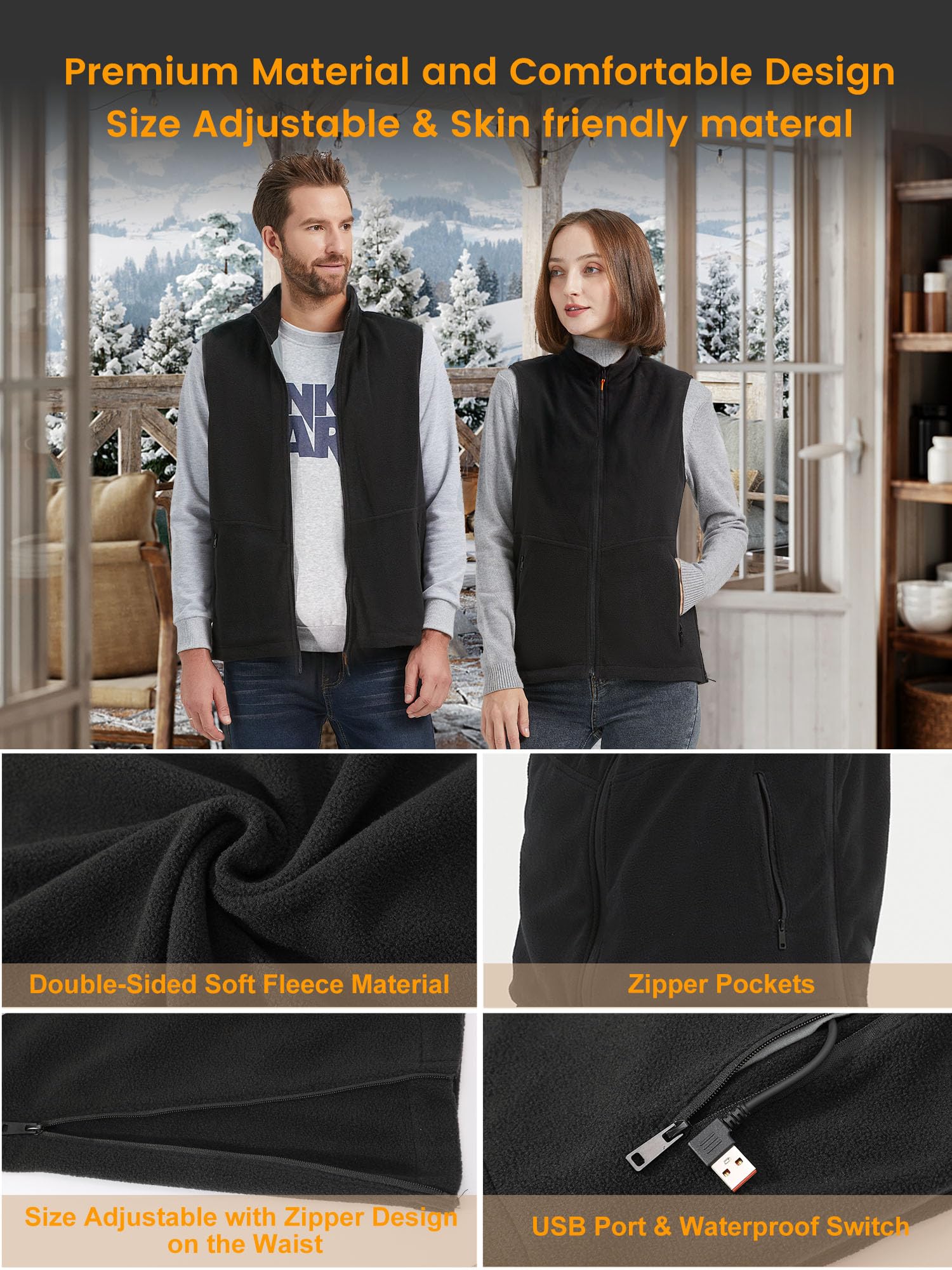 NABIYE Gilet Riscaldato Uomo Donna, Ultra Sottile in Fibra di Carbonio Giubbotto Riscaldato, Gilet in Pile Lavabile per Attività all'aperto in Inverno, Ricaricabile(Batterie non incluse)