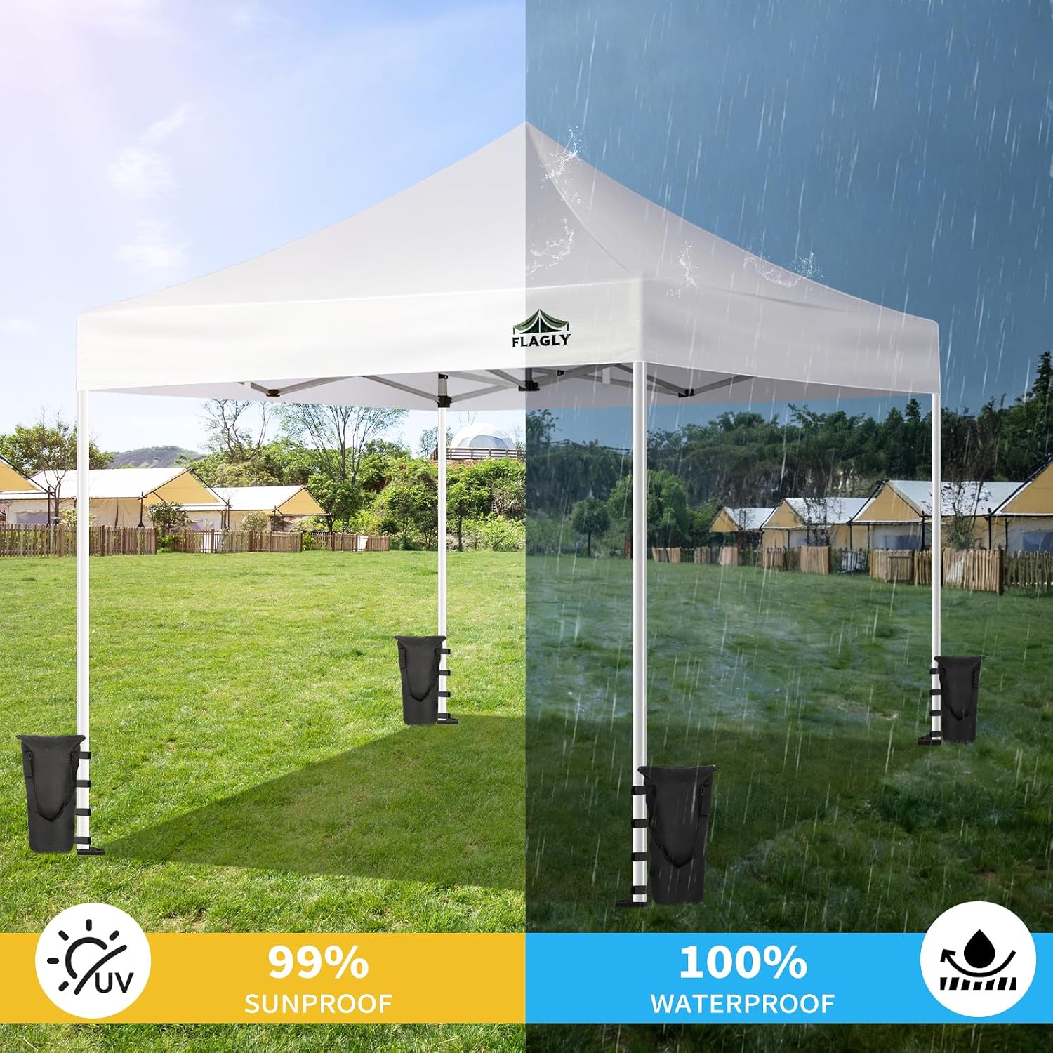 Canopy Replacement Top for 10x10ft Pop Up Canopy Tent Waterproof Durable Cover with Bonus 4 Sand Bags Outdoor Shelter Replacement Roof (Frame not Include) (White)