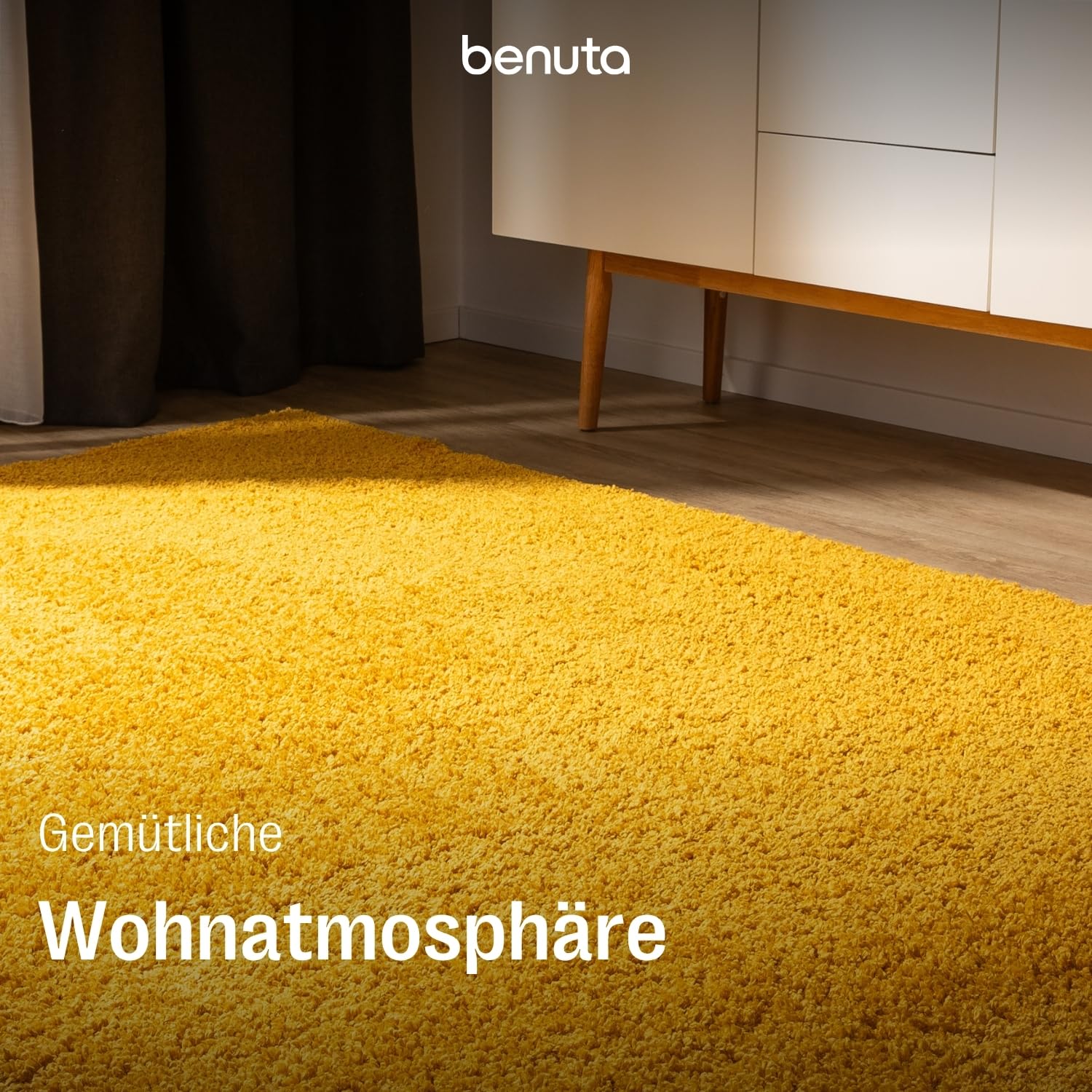 benuta Basic Hochflorteppich Soho - gelb 120x170 cm - Kuschelig Weicher Teppich im Minimalistischen Look - Pflegeleicht - Fußbodenheizung Geeignet