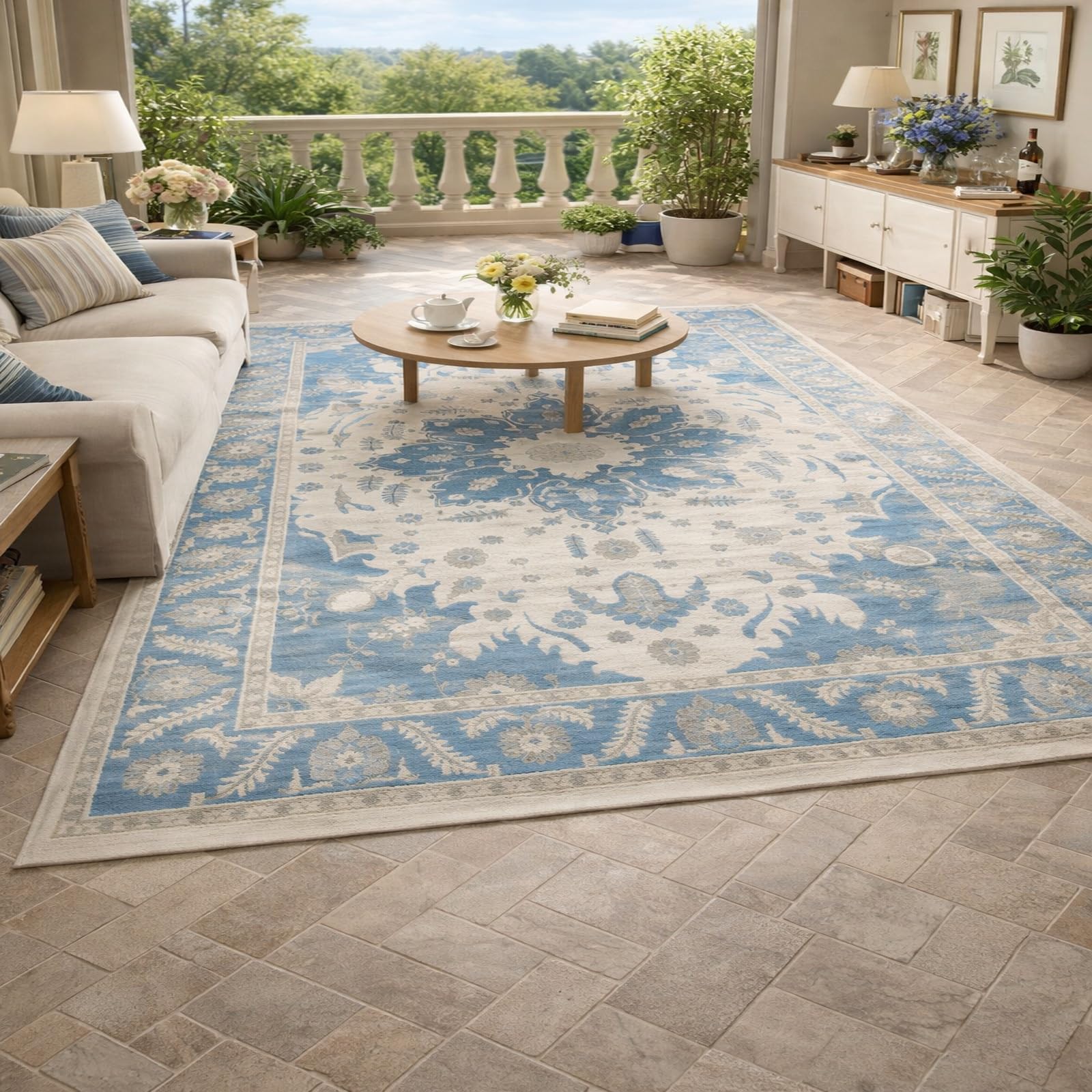 Alfombras antideslizantes para dormitorio y salon alfombra f&aacute;cil cuidado azul floral 140x200