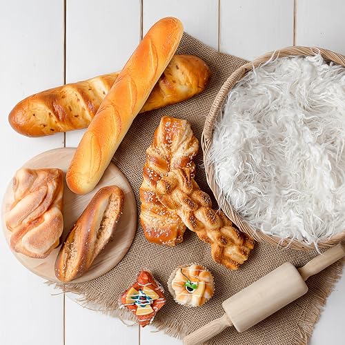 Miniatura 7 de Pan artificial realista de pan francés de 13.7 pulgadas, simulación de pastel de alimentos, pan falso, baguette, postre para panadería de Navidad,