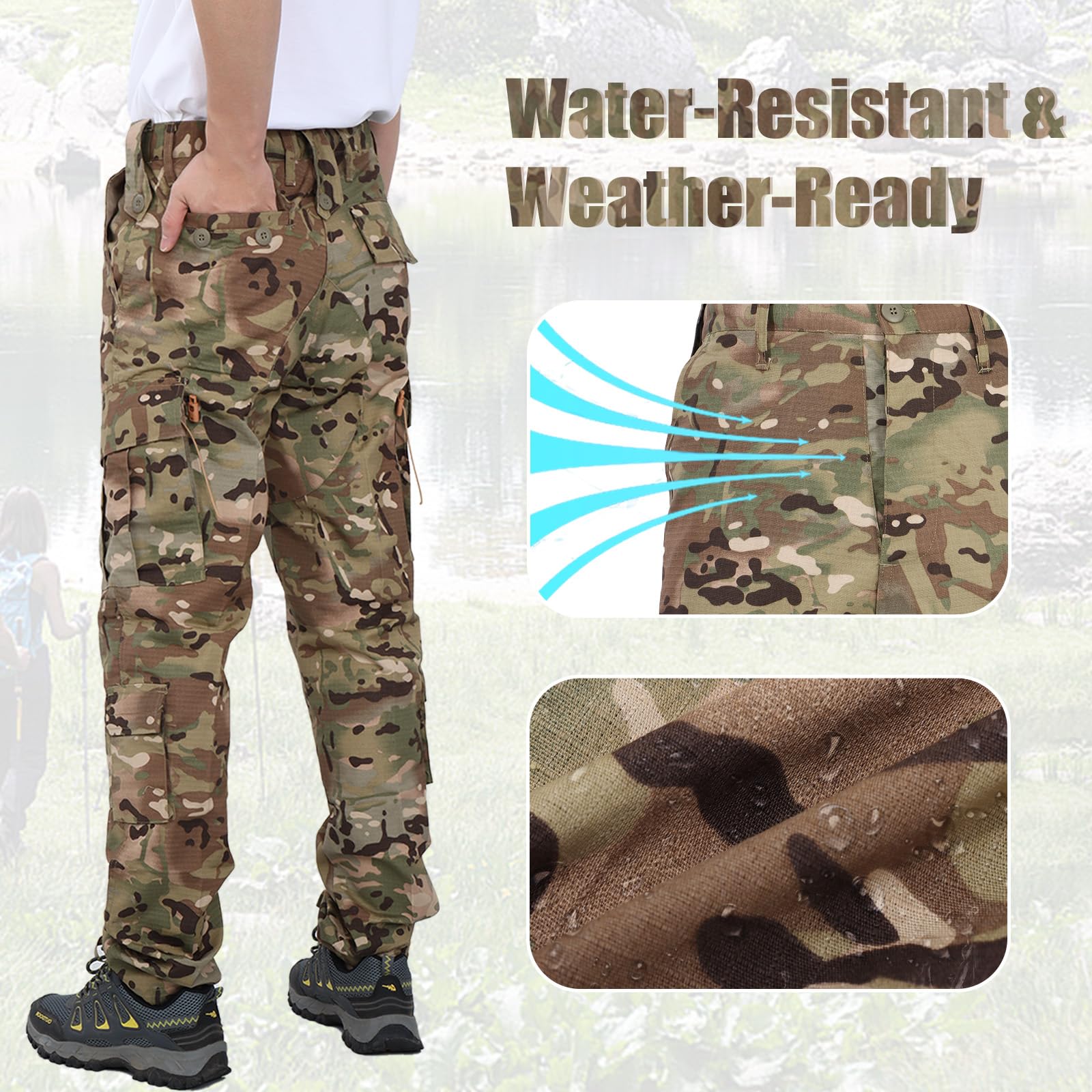 BWBIKE Pantalon Cargo Tactique Homme - Camouflage Militaire Résistant aux Déchirures - Pantalon de Combat Imperméable - Outdoor, Randonnée, Chasse, Trekking & Quotidien