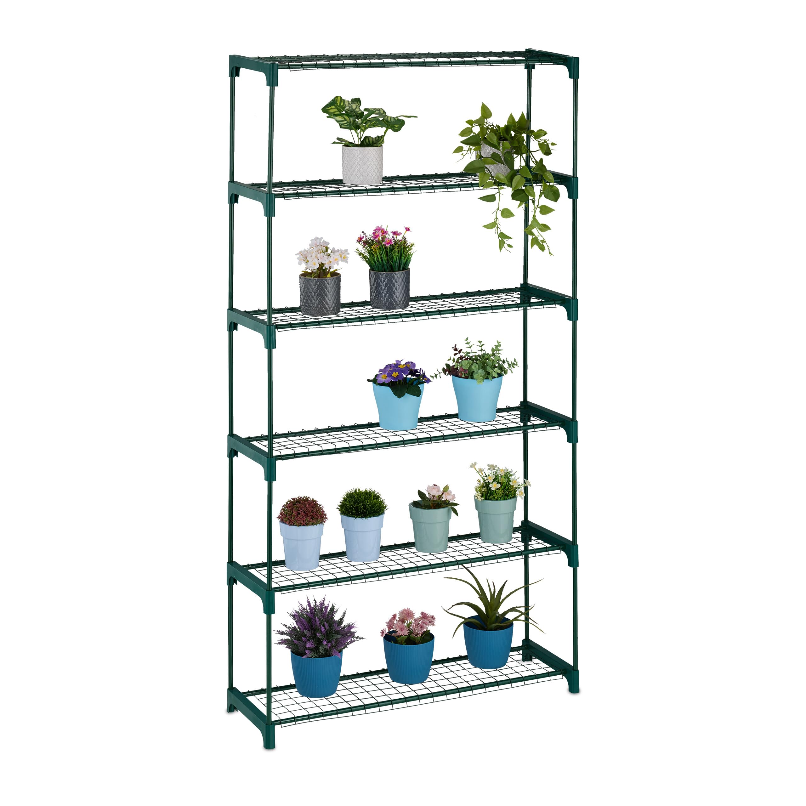 Relaxdays Plant Stand, 6 Shelves, Shelf Storage Unit for Flowers & Herbs, Metal Rack, HxWxD: 173 x 91 x 28.5 cm, Green
