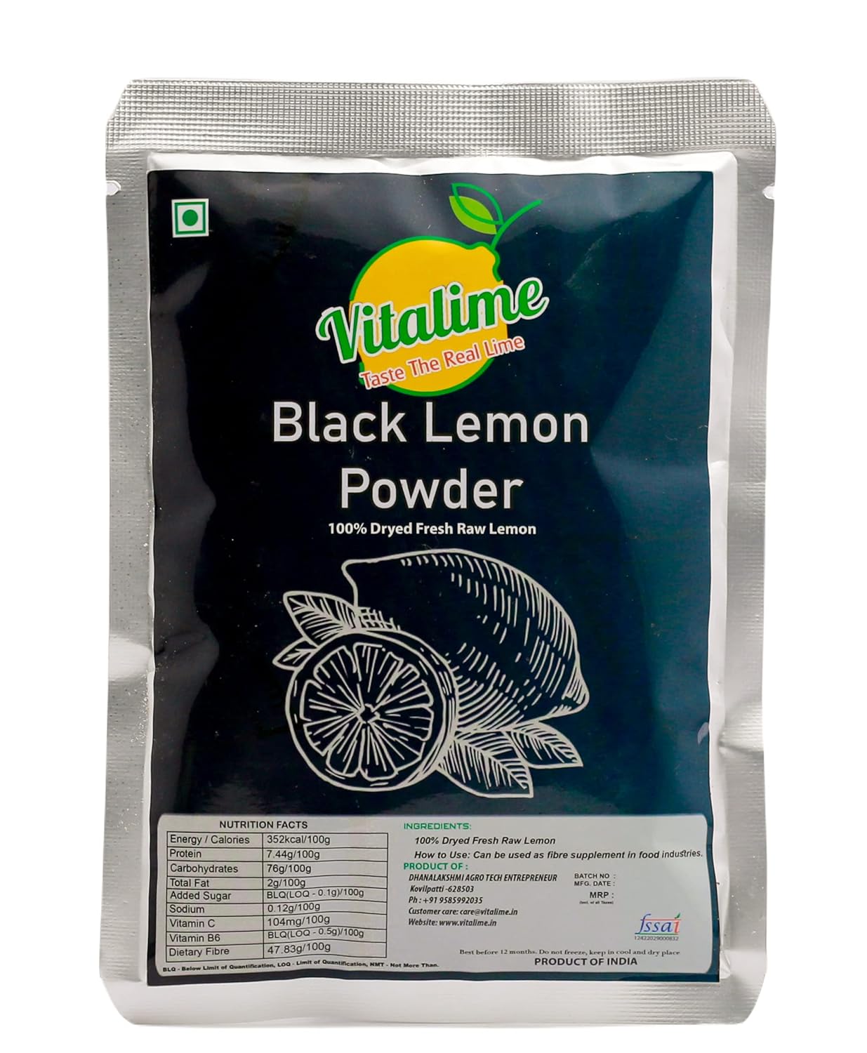 Vitalime Black Lemon Powder All Natural Spray Dried 100 Water