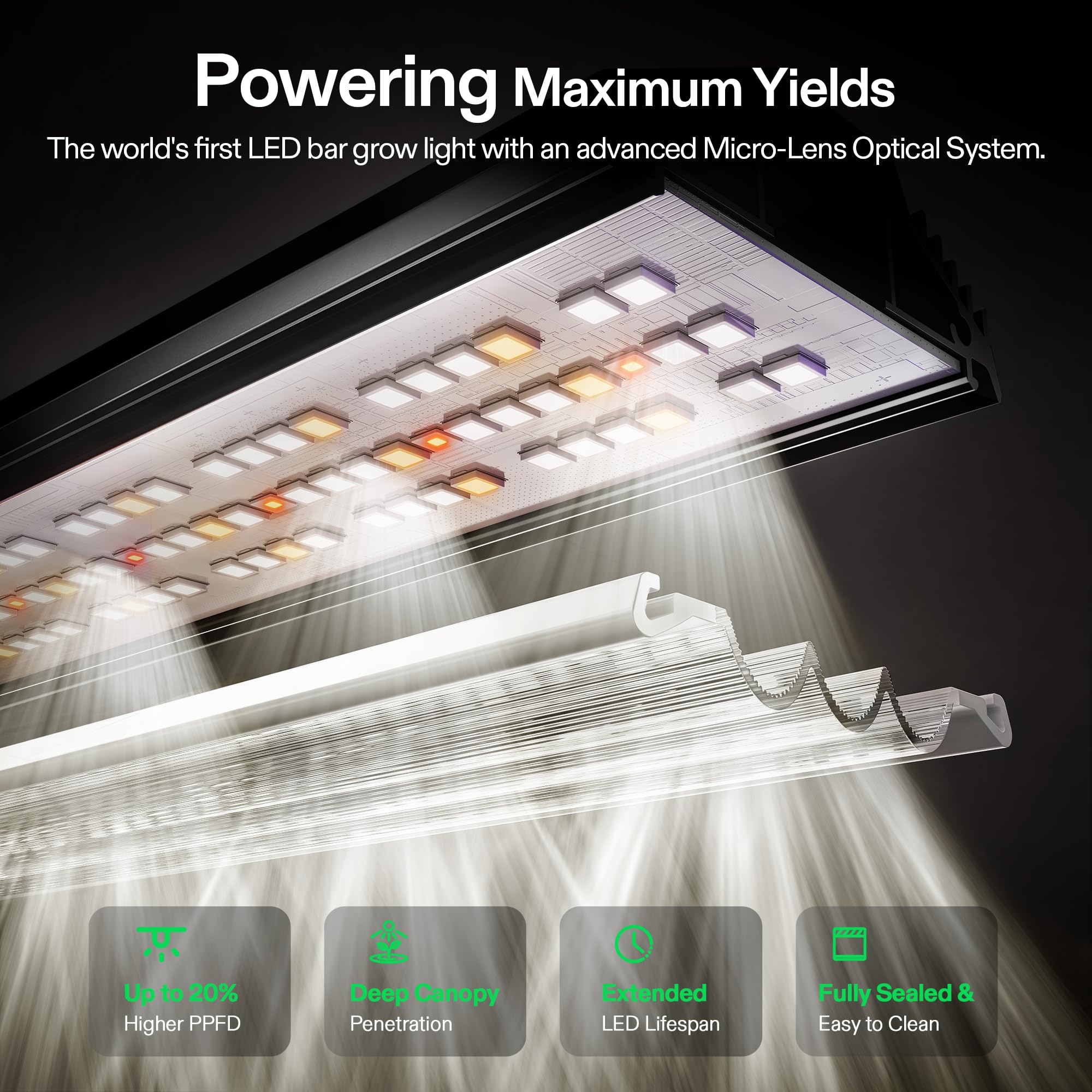 VIVOSUN LumaLight 500W lampada LED per piante spettro completo PPFD alto penetrazione profonda chioma dimmerabile Smart lampada LED a barre per crescita e fioritura 120x120 cm compatibile GrowHub