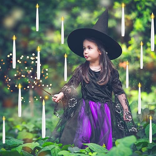 Miniatura 6 de Velas flotantes con varita, paquete de 10 velas sin llama de Halloween que funcionan con pilas, velas eléctricas colgantes para Navidad, Halloween,