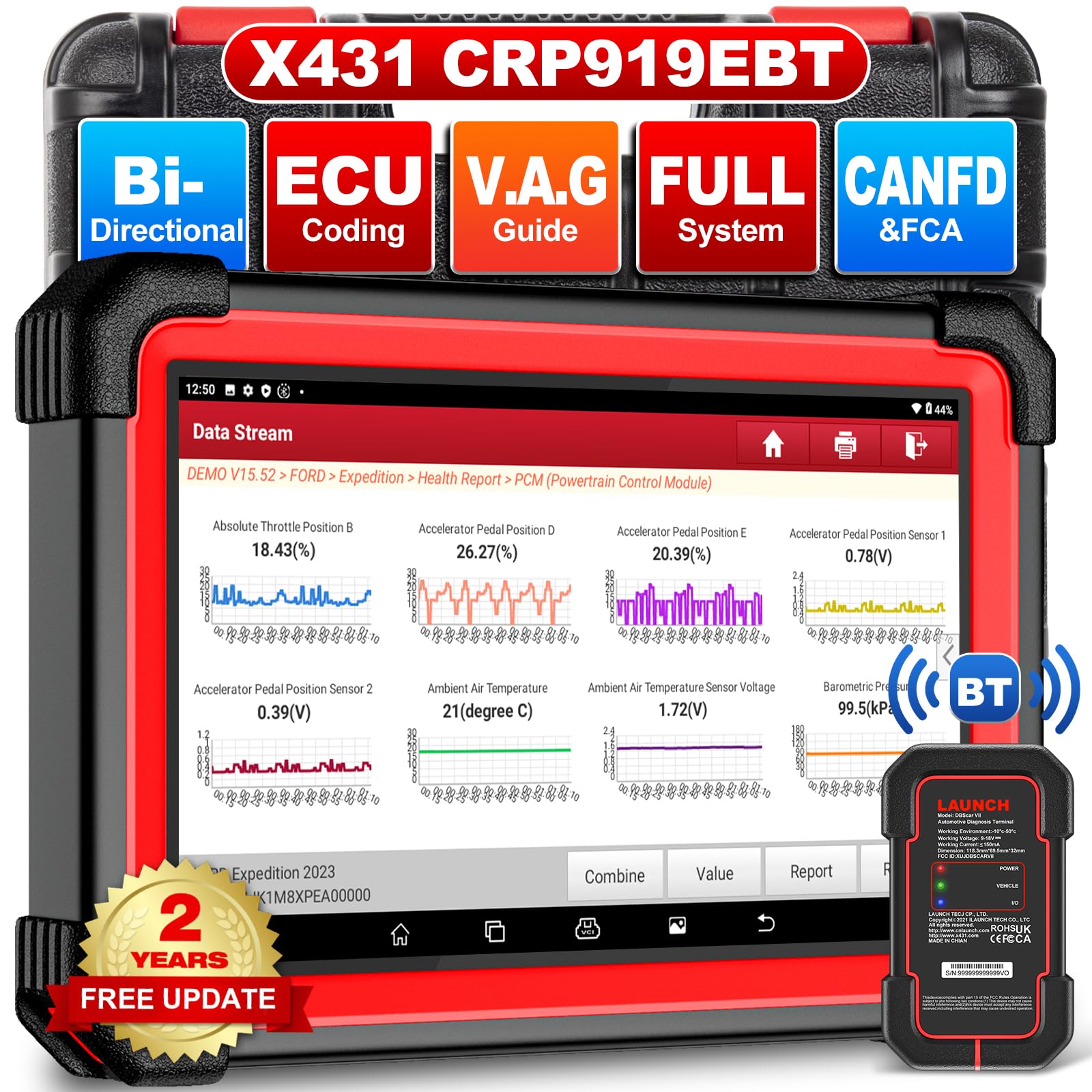 LAUNCH X431 CRP919EBT 2026 Wireless Bidirectional Scan Tool, All-in-One Full System OBD2 Scanner, 35+ Services, ECU Code, CANFD&DOIP, FCA AutoAuth, VAG Guide, 3000+ Active Test, Upgraded of CRP919E