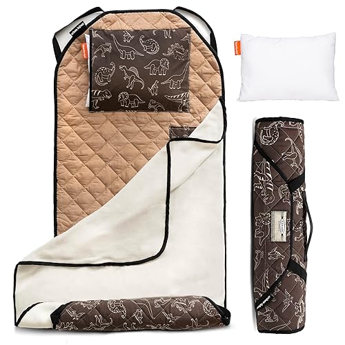 Manta infantil todo en uno Urban Infant moderna para siesta de preescolares o guardería con almohada lavable y correas elásticas motivo dinosaurios