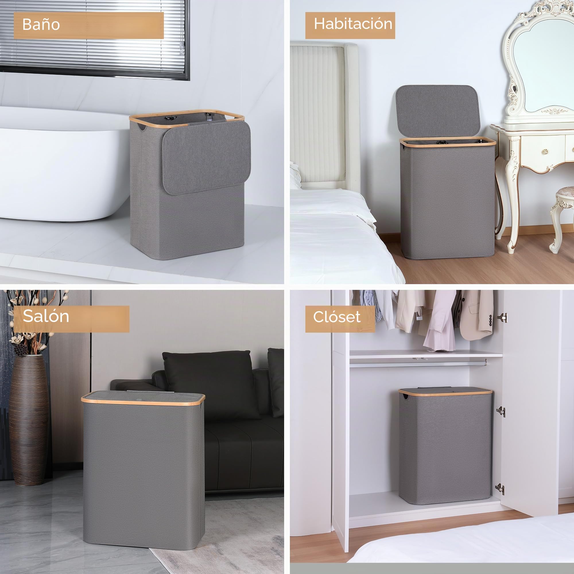 iEGrow Cesta de lavandería con 2 compartimentos de 150 L, cestas grandes para lavandería con bolsas interiores extraíbles y lavables, cesta de lavandería con tapa y asa para dormitorio, lavandería,