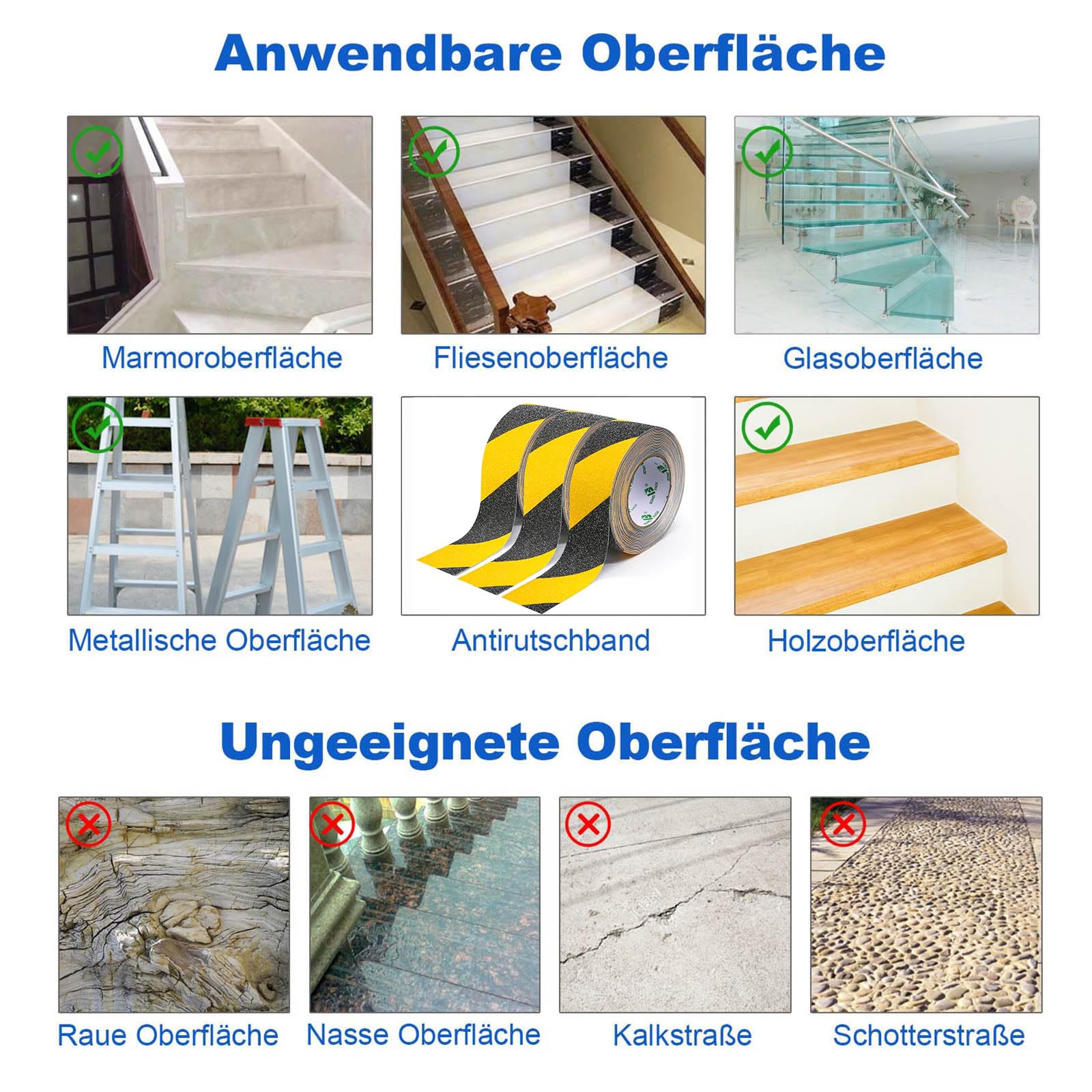 BOMEI PACK Antirutsch Klebeband Streifen mit Selbstklebend, 3 Rollen von 5cm x 10m Treppe Stufen Band Kleber Rutschfest Klebeband, schwarz-gelb, Hohe Traktion Pad für innen- und Außenbereich