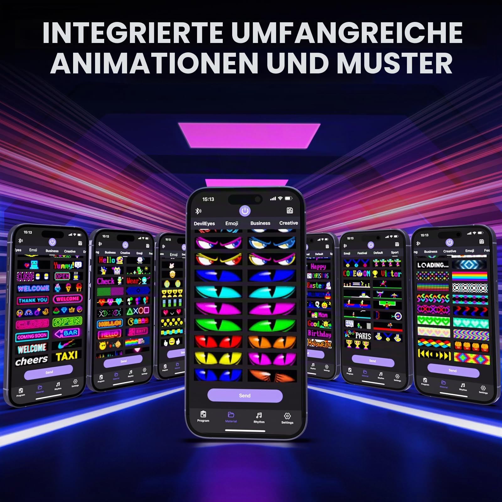 2er 59 x 12 cm Flexibel led Anzeigetafel, Vollfarbig Programmierbar LED Laufschrift mit Bluetooth-App, Devil Eyes LED-Anzeige für Geschäft, Bar, Party, Festival