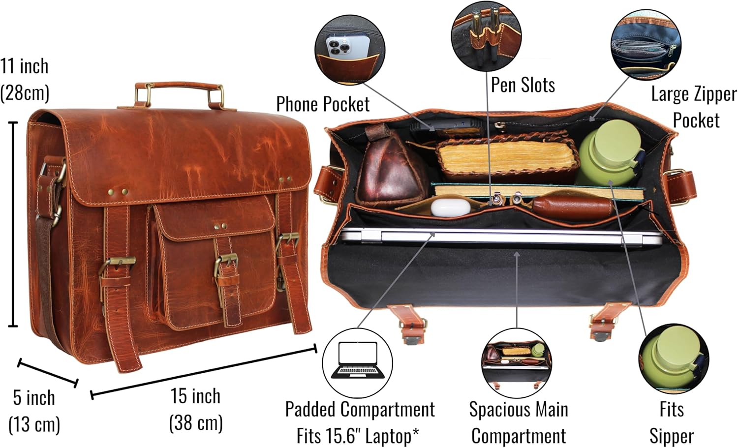 Leather Messenger Bag for Men & Women, Vintage Crossbody Satchel, Shoulder Bag for iPad & Tablet
