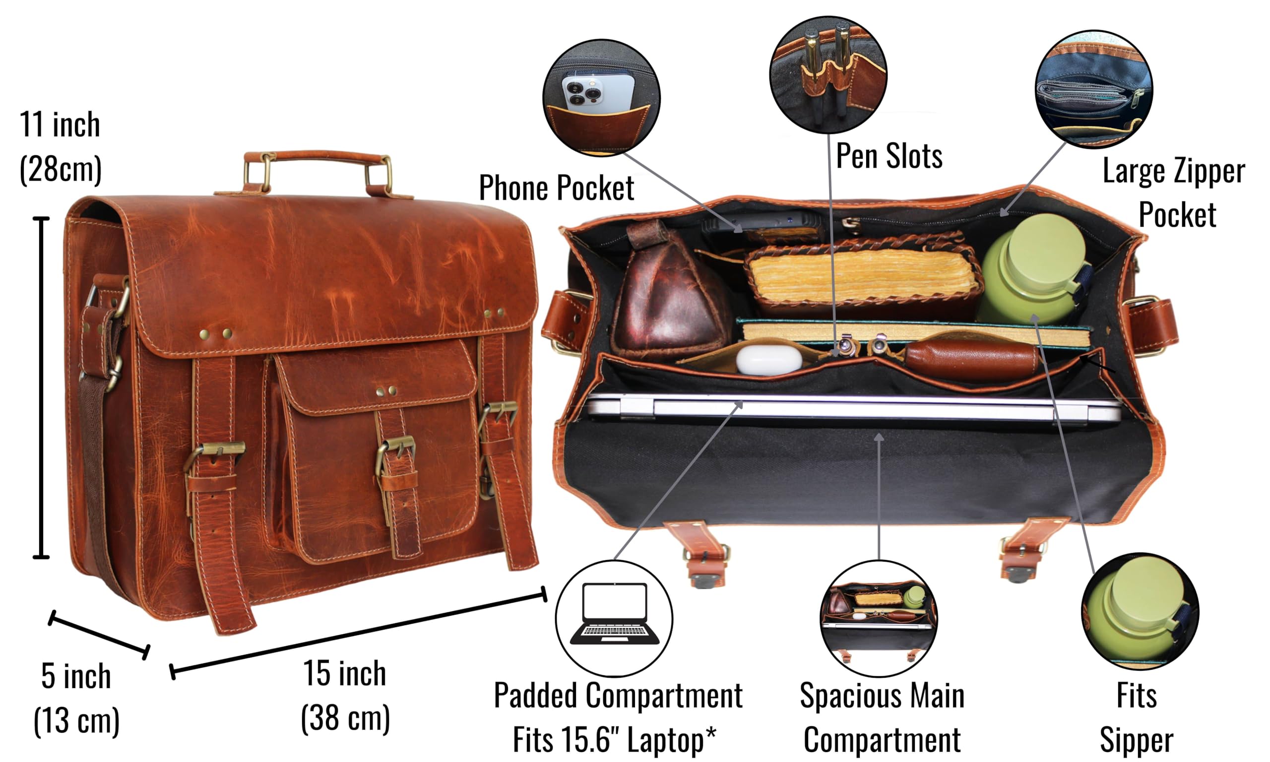 Vintage Look Leder Laptop Messenger Aktentasche Umhängetasche