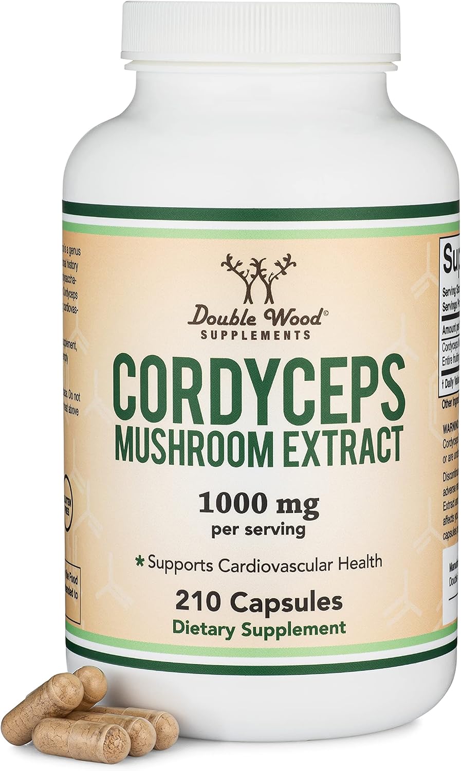 Cordyceps Capsules (Cordyceps Sinensis Mushroom Extract) 210 Count, 3.5 Month Supply, 1,000MG (7% Polysaccharides with Alpha and Beta Glucans) Overall and Aging Support by Double Wood