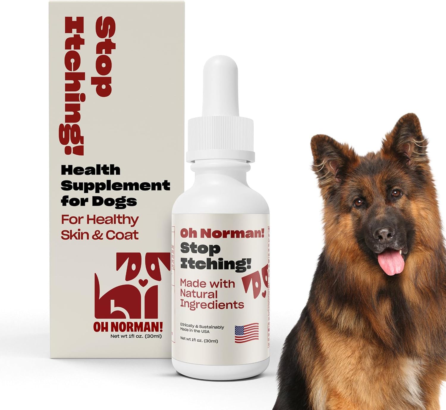 OH NORMAN! Stop Itching by Kaley Cuoco, All-Natural Itch Relief Supplement for Dogs, Vet Nutritionist-Backed,for All Life Stages and Breeds, 1 Fl Oz