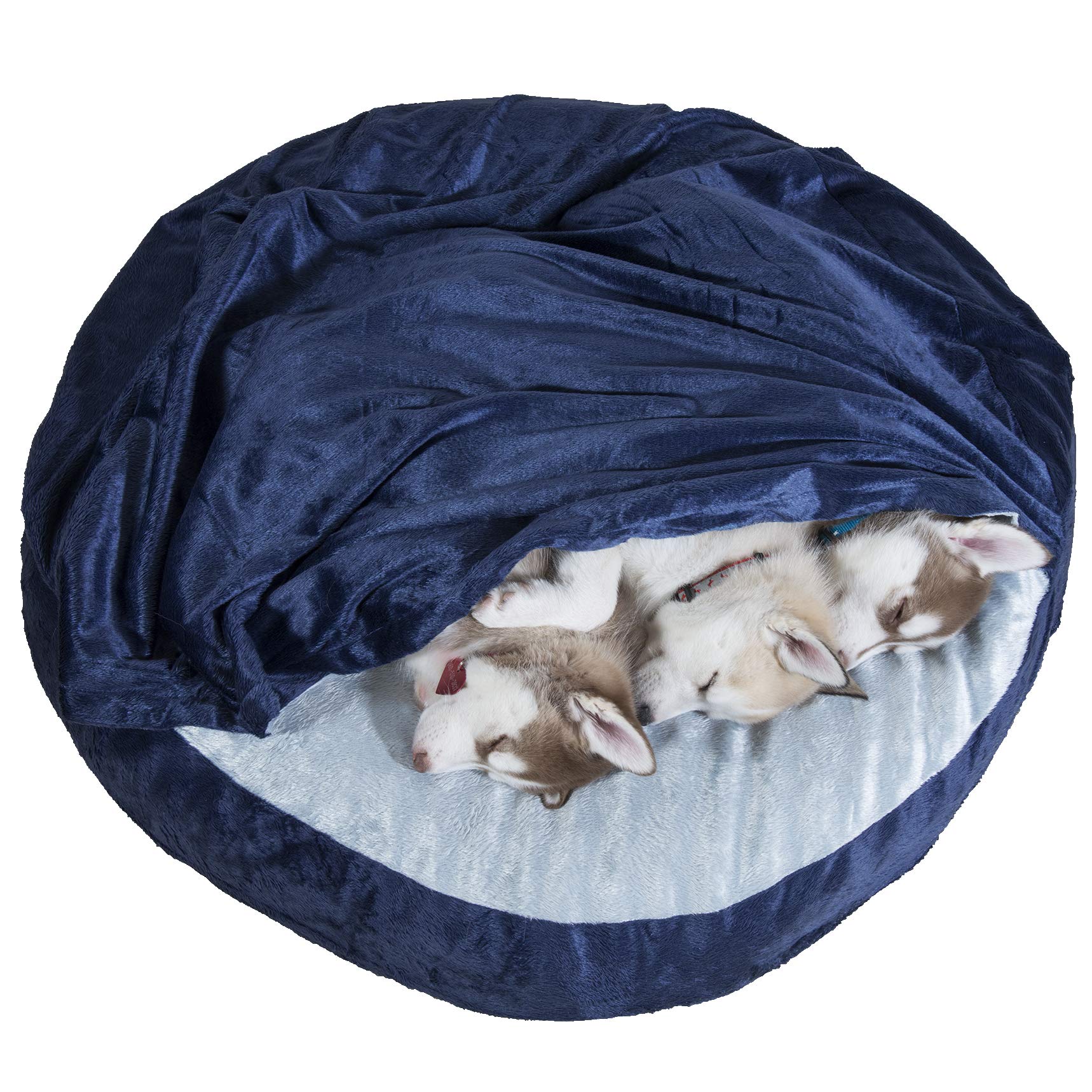 Furhaven Pet Bed for Dogs and Cats - Microvelvet Snuggery Blanket Round Cooling Gel Foam Dog Bed, Removable Machine Washable Cover - Navy, 35-inch