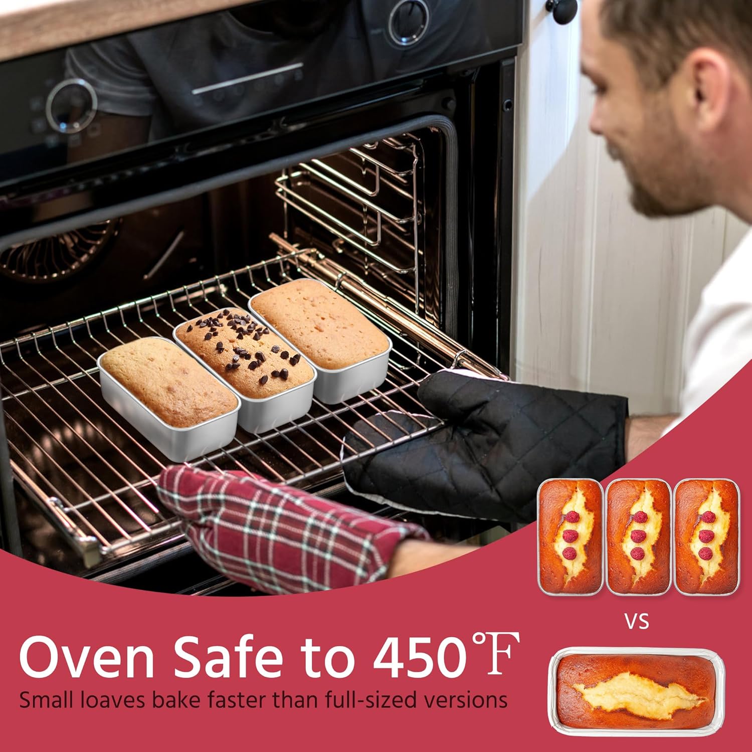 E-far Mini Loaf Pan Set Bundle, Small Stainless Steel Bread Baking Pans for Oven, Metal Bakeware for Bread Meatloaf Cake Brownies, Healthy & Non Toxic, Easy Release & Dishwasher Safe