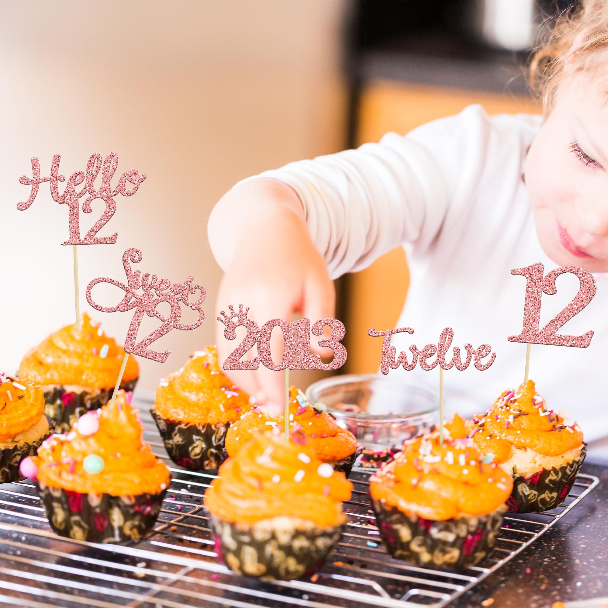 Gyufise Cupcake-Topper Zum 12. Geburtstag – Gold-glitzernd, 30 Stück | 6,6x13,5 Cm | Aus Papier