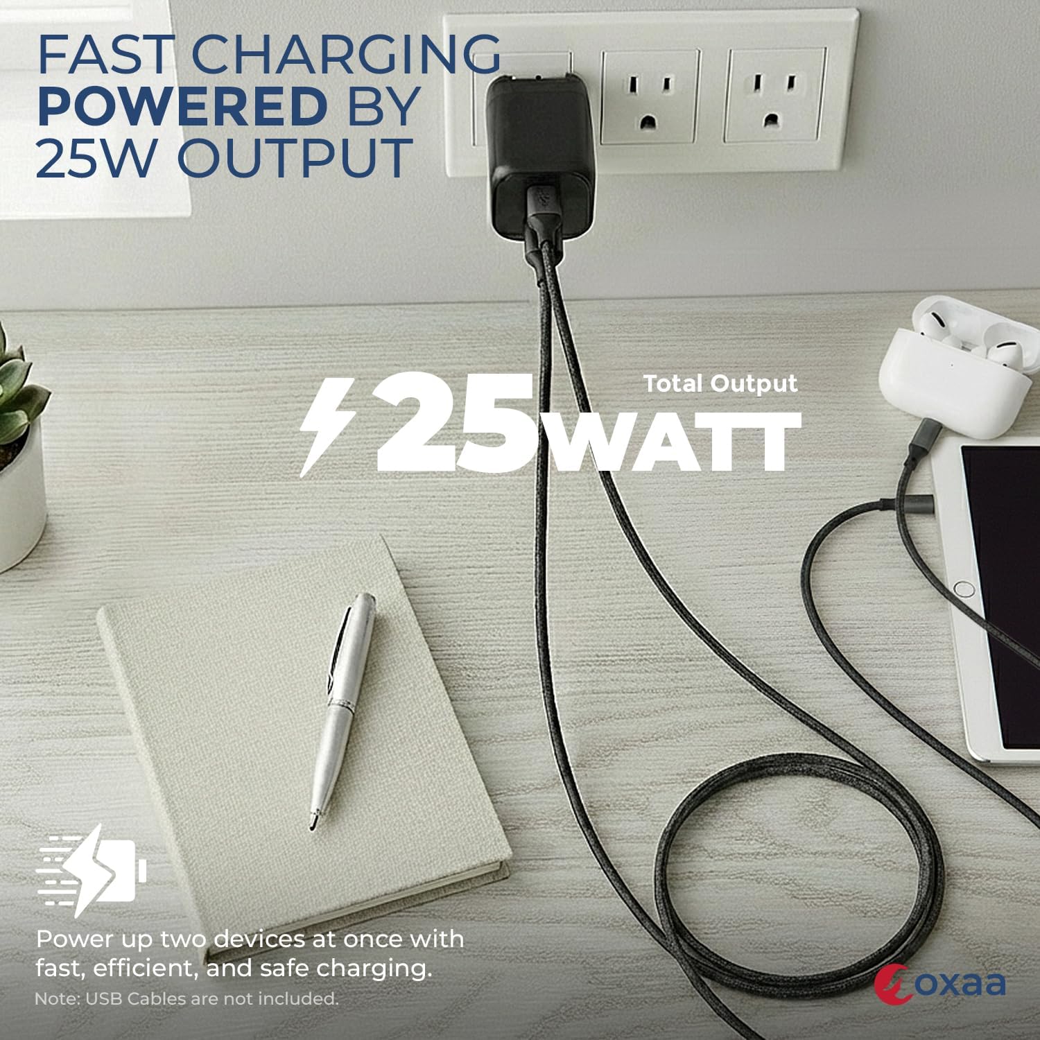 25W GaN USB C Charger Block, Dual Port Fast Charging Wall Charger [USB-C PD + USB-A], Compatible with iPhone 17/16/15/14/13/12, iPad Pro, Galaxy S24/S23, MacBook Air, Tablet – Black image 2