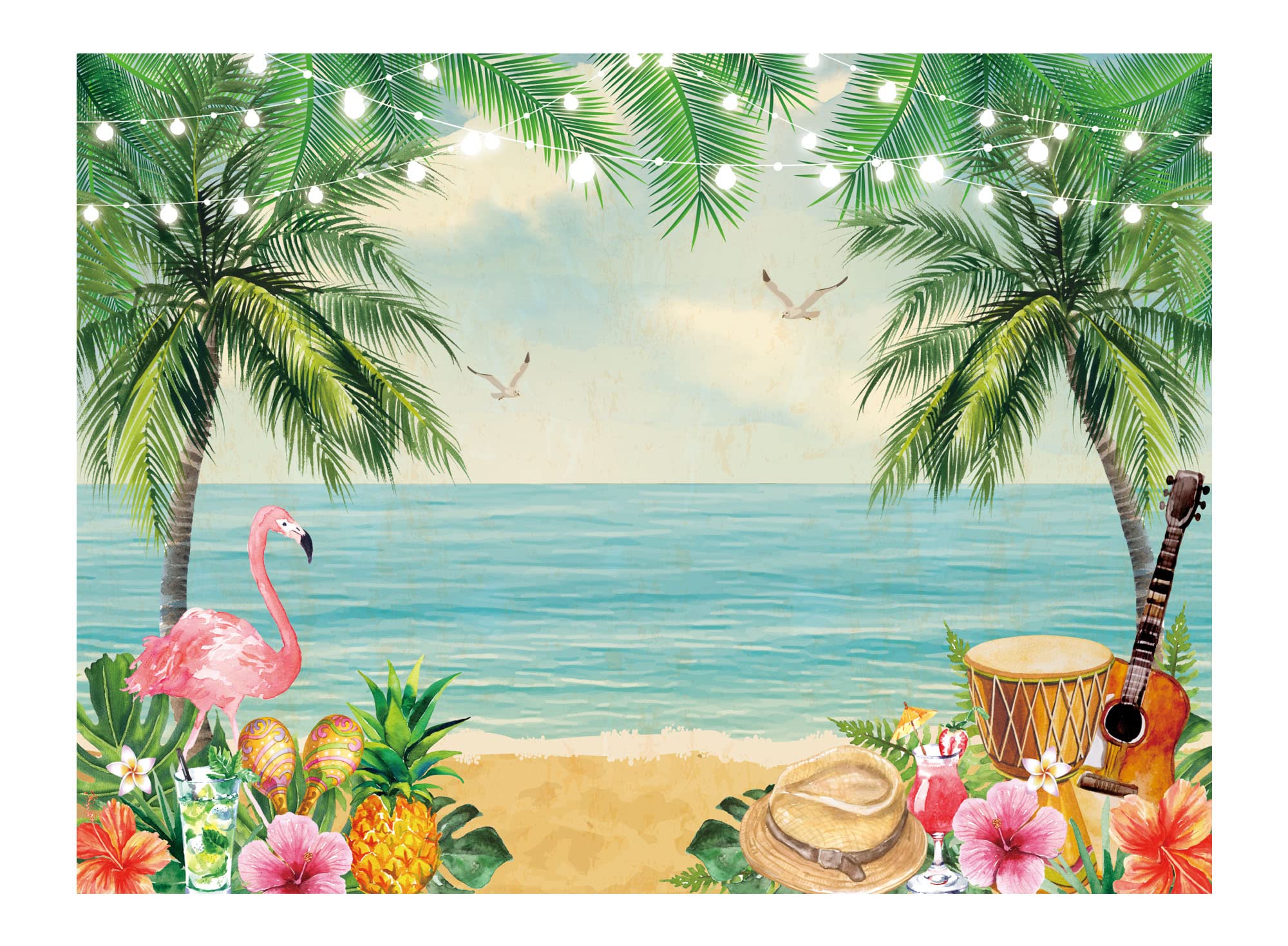 Allenjoy 96" x 72" Summer Tropical Beach Backdrop for Cuban Birthday Flamingo Baby Shower Wedding Theme Party Supplies Decorations Banner Cuban