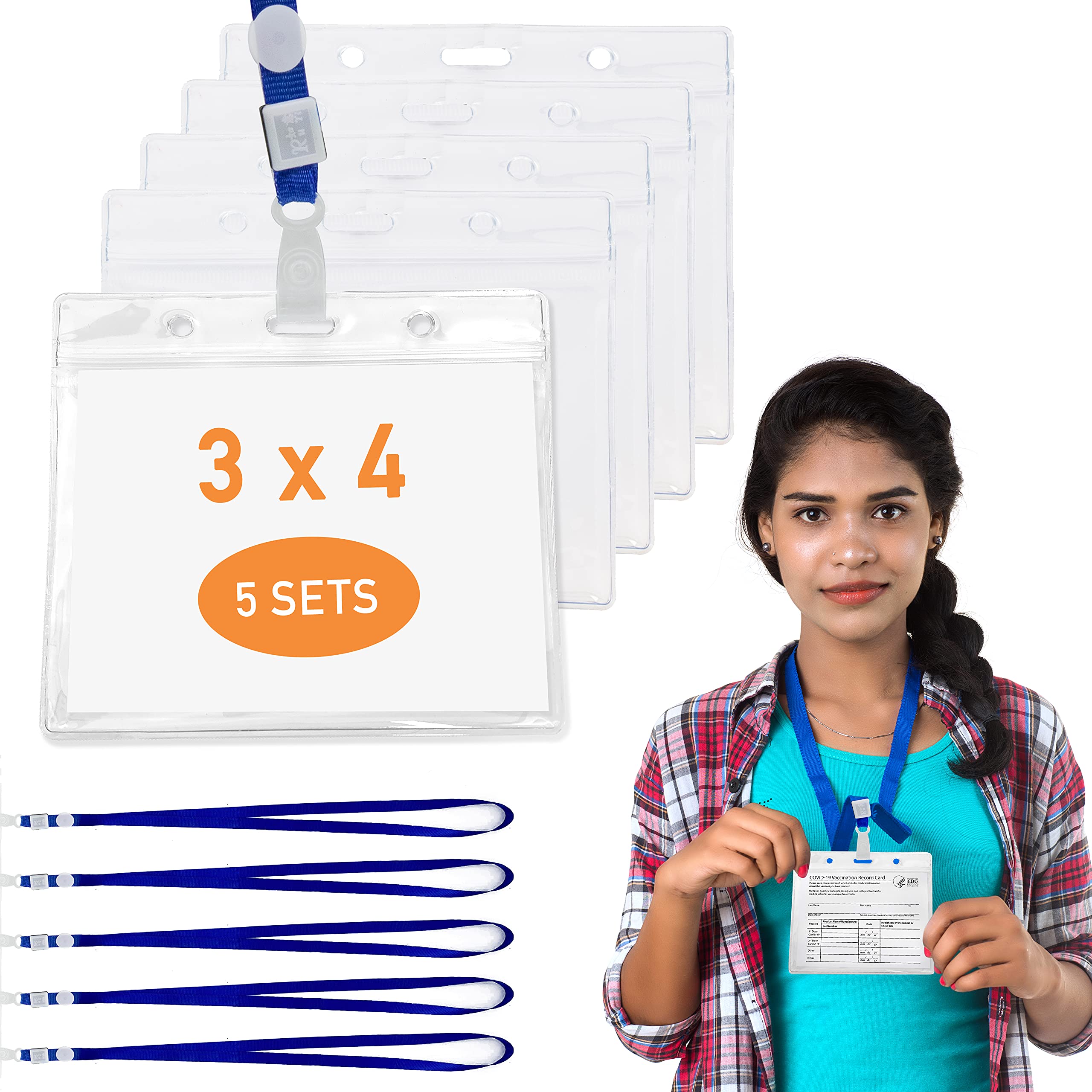 Buy CDC Vaccine Card Holder Set of 5 Holders and Straps, Clear PVC