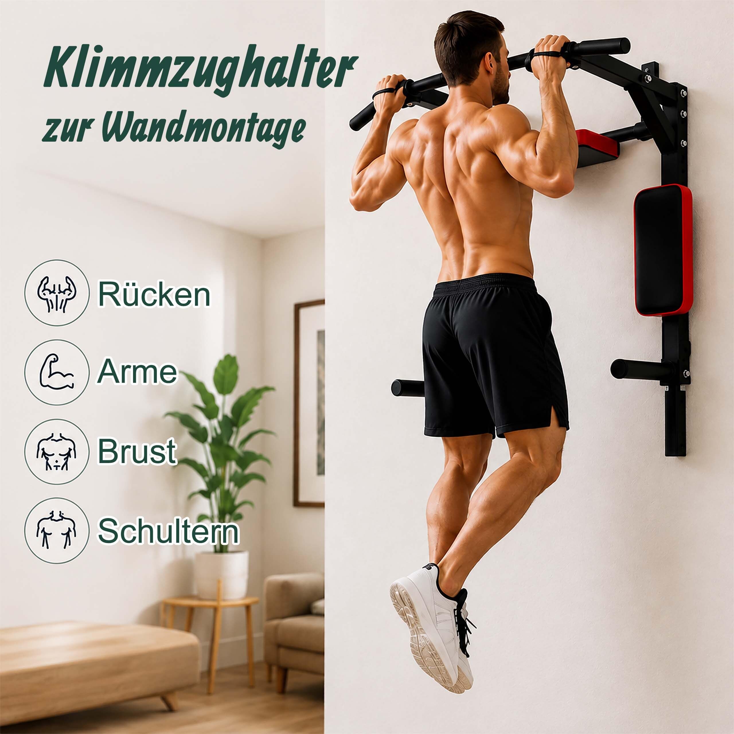 Relaxdays Klimmzugstange mit Dip Station, schwarz