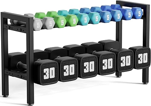 Soporte para mancuernas de 2 niveles y 32 pulgadas de longitud, ajustable, para gimnasio en casa (solo bastidor)
