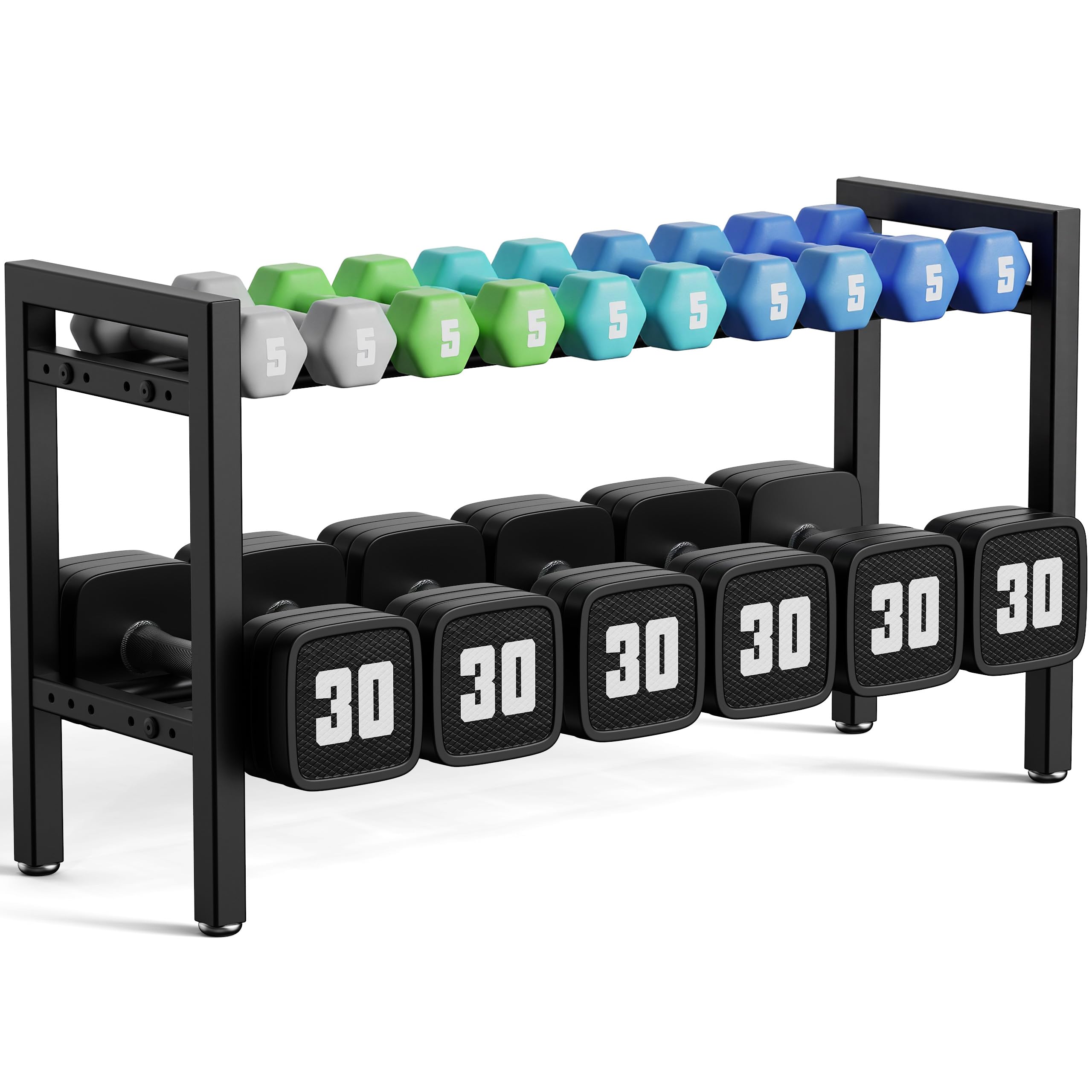 Estante para mancuernas de 2 niveles de 32 pulgadas de longitud ajustable para gimnasio en casa (solo bastidor)