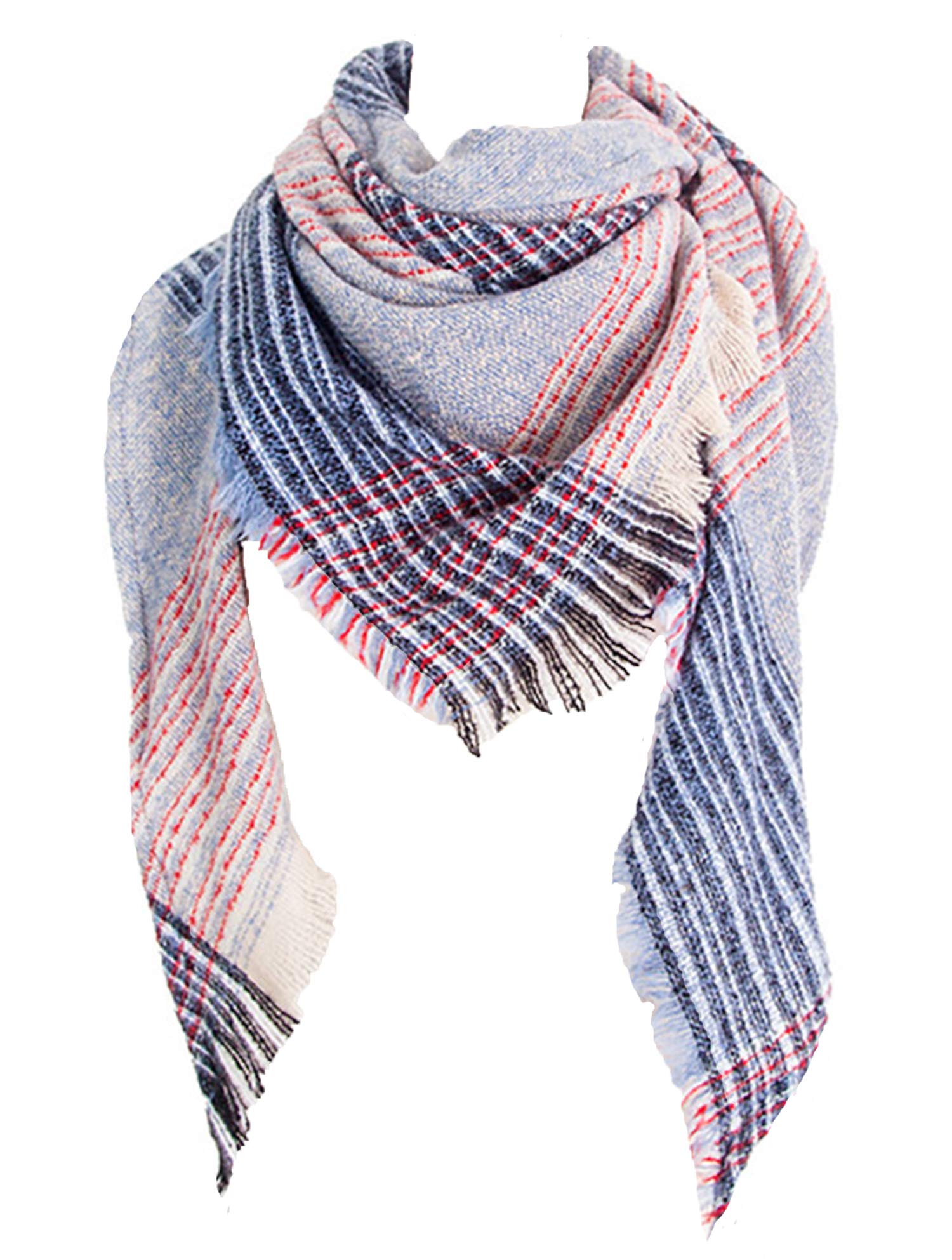 Wander Agio Womens Warm Scarf Triangle Shawls Winter Scarves Stripe Plaid Fichu Rough Surface