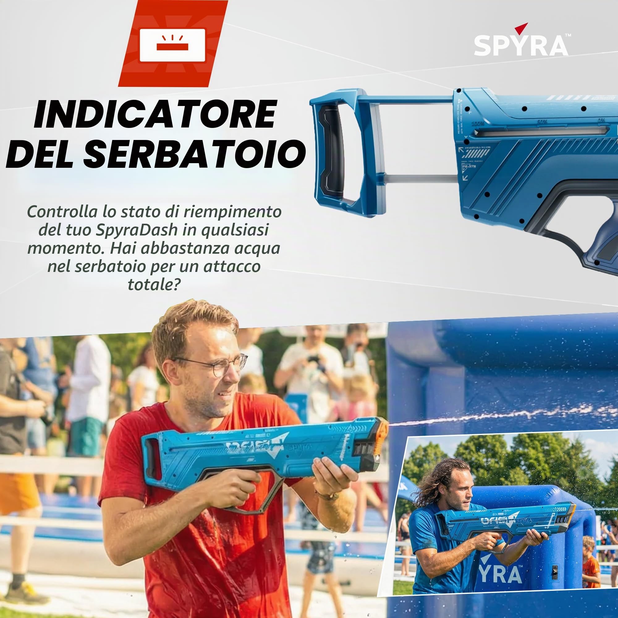 SPYRA SpyraDash - Pistola ad acqua per bambini, serbatoio da 700 ml, portata fino a 9 m, 16 colpi per serbatoio, dai 8 anni in su
