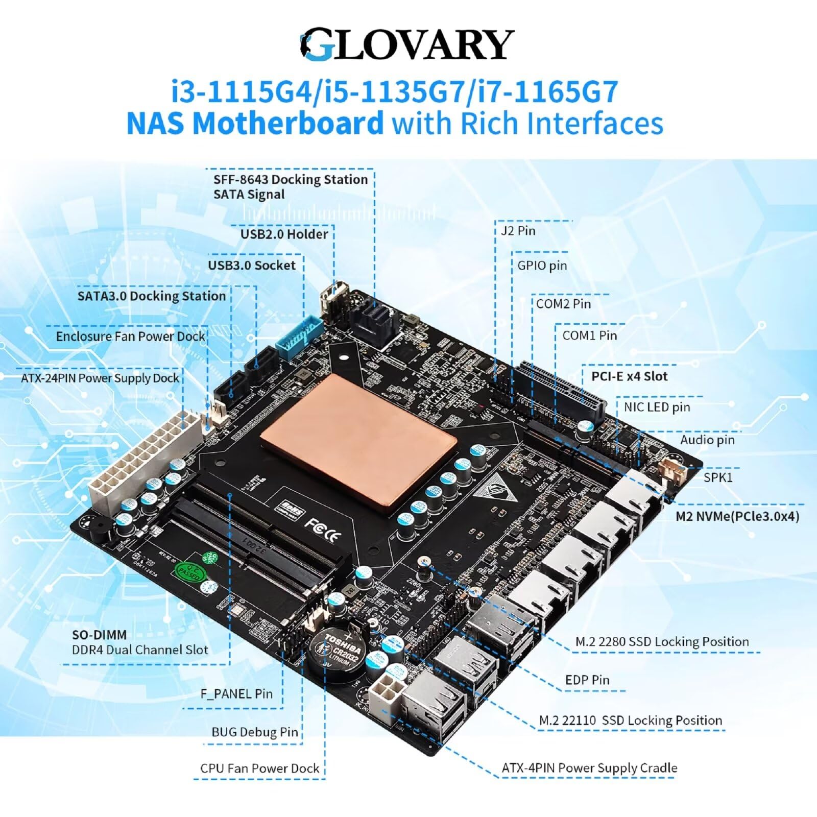 Placa base NAS de doble núcleo i3-1115G4, placa base Mini-ITX NAS, 4 LAN i226V 2.5GbE, Barebone, DDR4, compatible con 6 SATA3.0 6Gbps