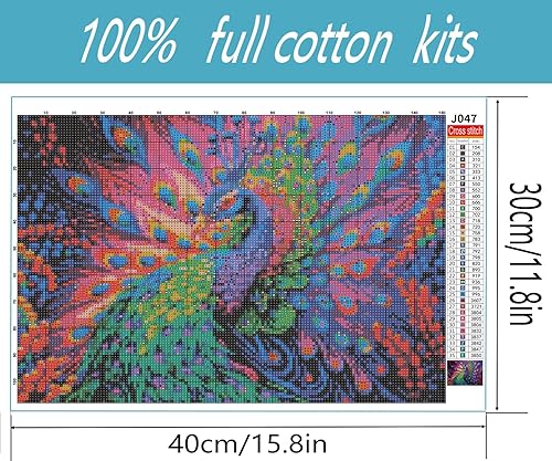 Miniatura 5 de Kits de punto de cruz estampado de pavo real para adultos principiantes, arte de animales, kits de patrones de punto de cruz, dimensiones impresas,