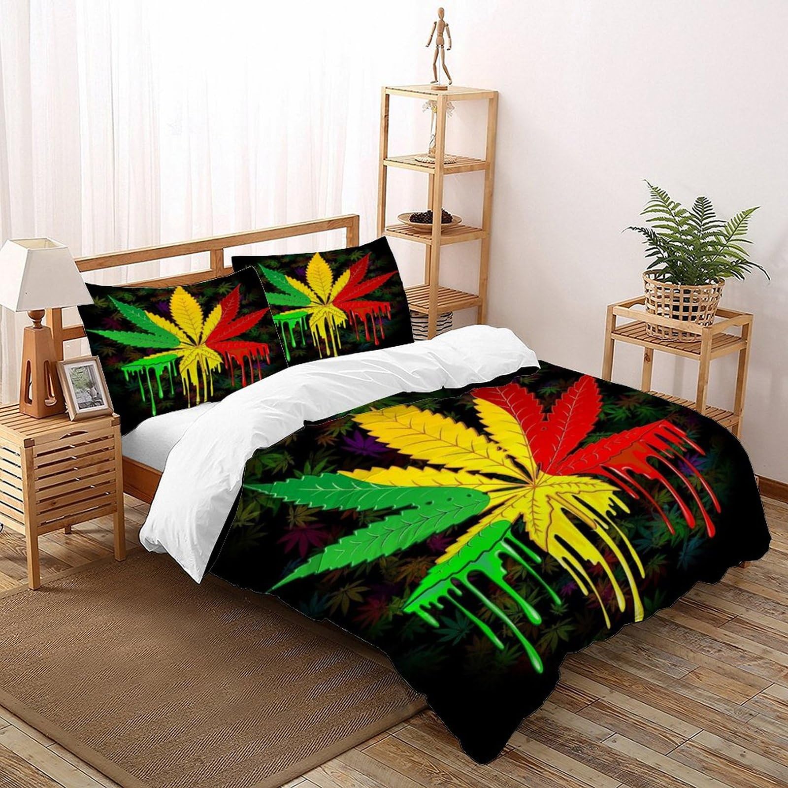 Housse de couette 200x200cm imprimé palmier en microfibre avec ses taies d'oreiller
