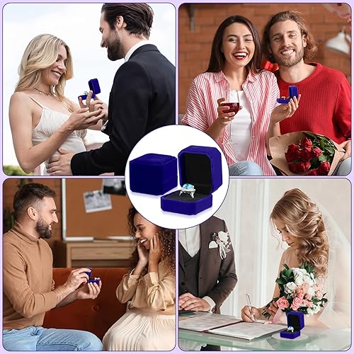 Miniatura 5 de Laumoi Caja de anillos de terciopelo para boda ceremonia de compromiso caja de joyería de embalaje soporte de almacenamiento de aretes para