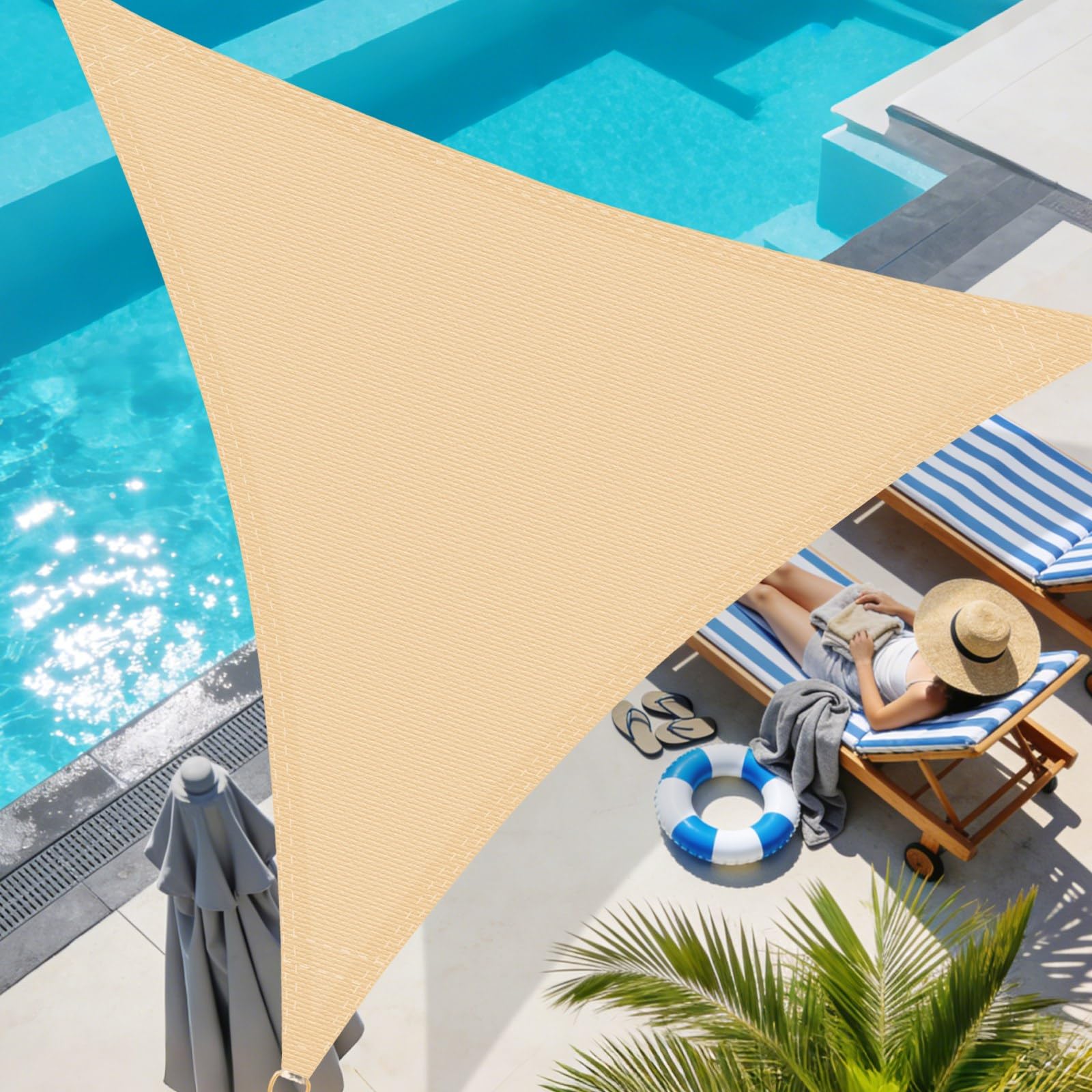 Sun Shade Sail 3.6x3.6x3.6m Triangle Breathable 185gsm HDPE Awning Canopy 95% UV Block for Outdoors Patio Garden Yard Deck Pergola Party With Rope, Sandy yellow โ image 1