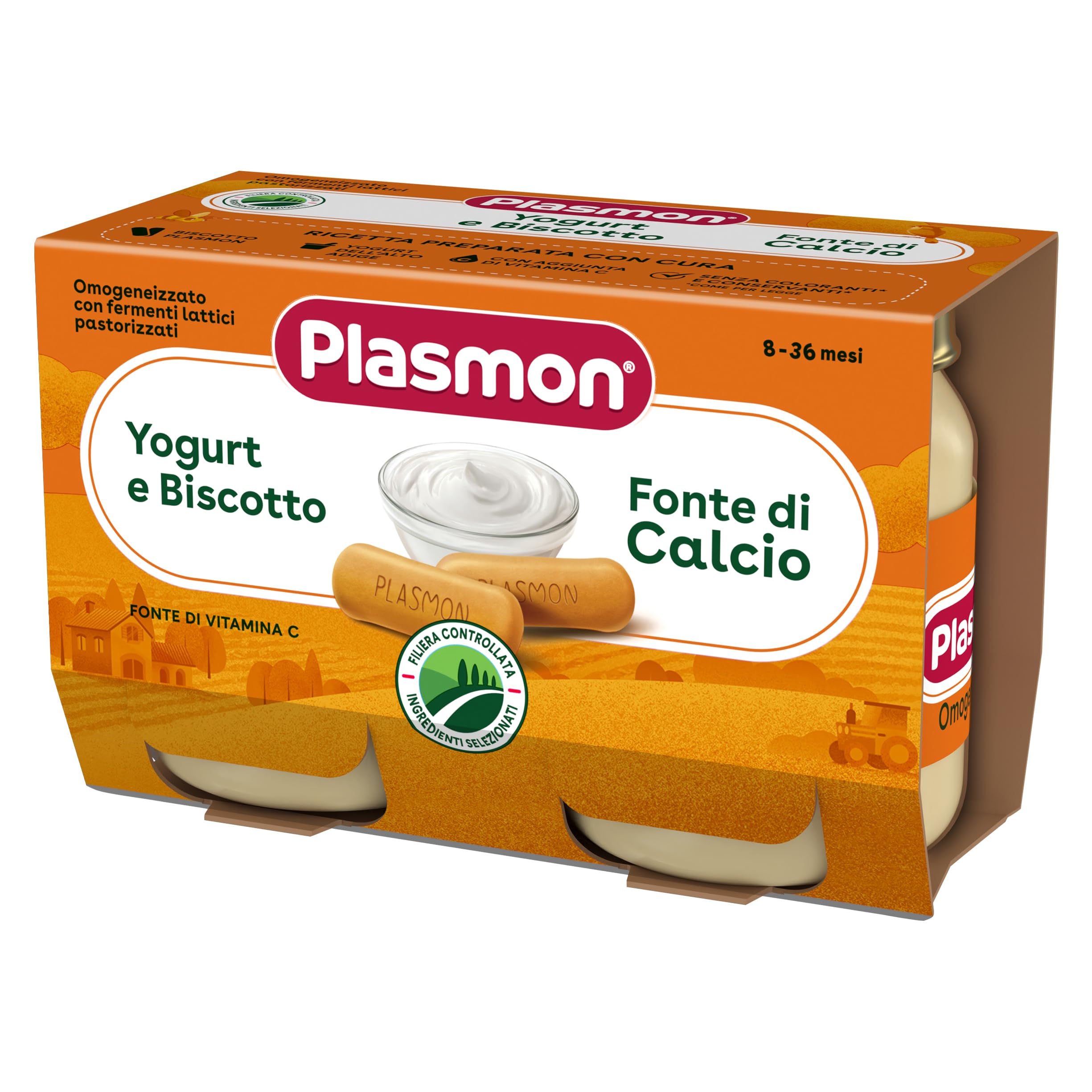 Plasmon Omogeneizzato Yogurt e Biscotto 120g 24 Vasetti Con Yogurt dell'Alto Adige, Fonte di Calcio e di Vitamina C Yogurt Biscotto 120 g (Confezione da 24)