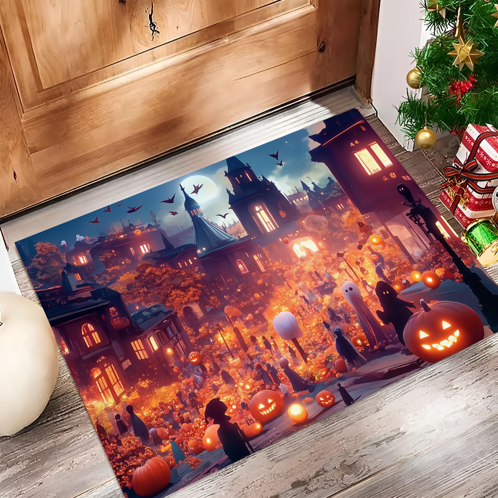 Tapis entrée intérieur 60x90cm orange citrouille Halloween lavable