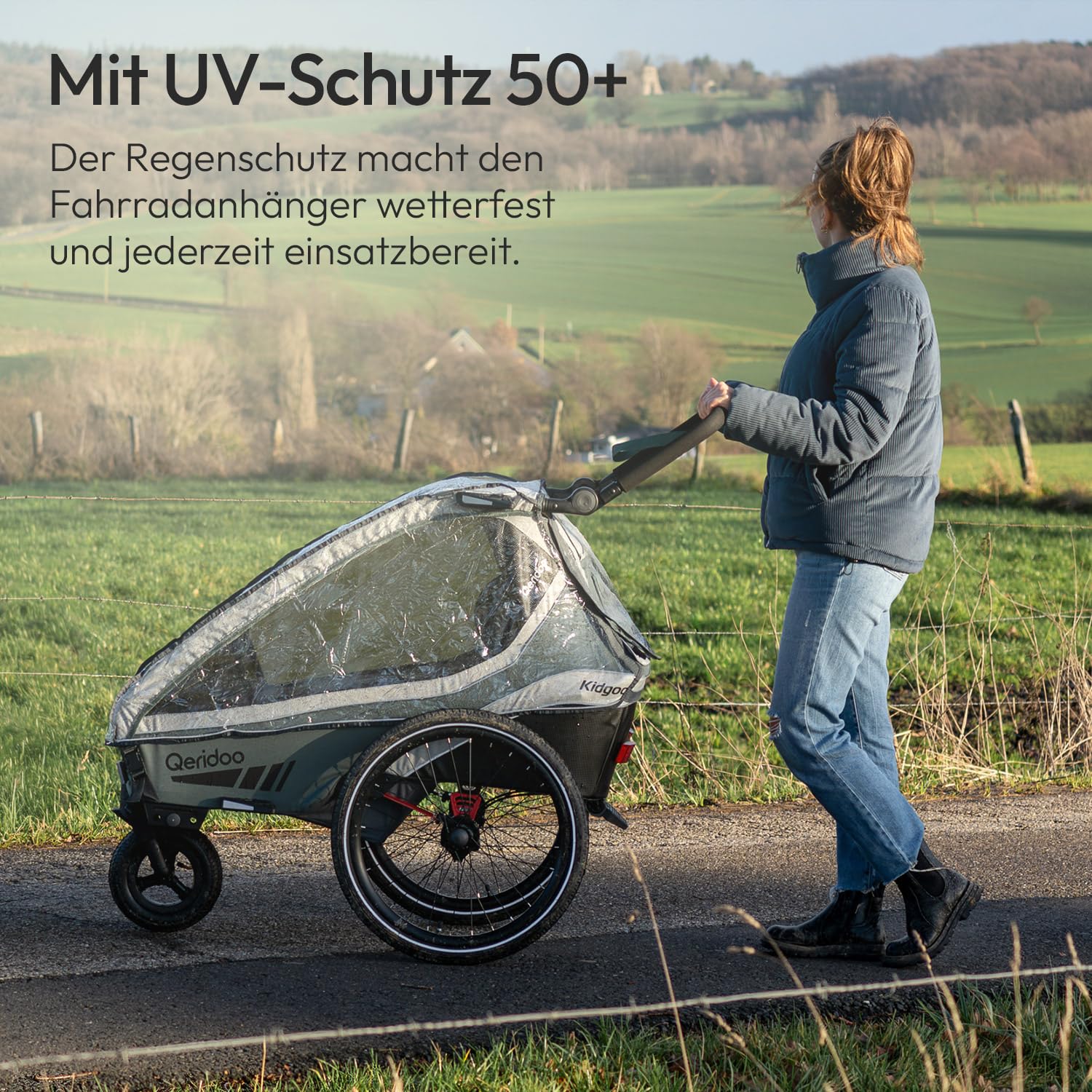 Qeridoo Regenschutz Kidgoo 2 / Kidgoo 2 Sport | Abdeckung Fahrradanhänger | Transparent speziell entwickelte Folie | Zubehör für Qeridoo | Regenschutz | Transparentes Regenverdeck