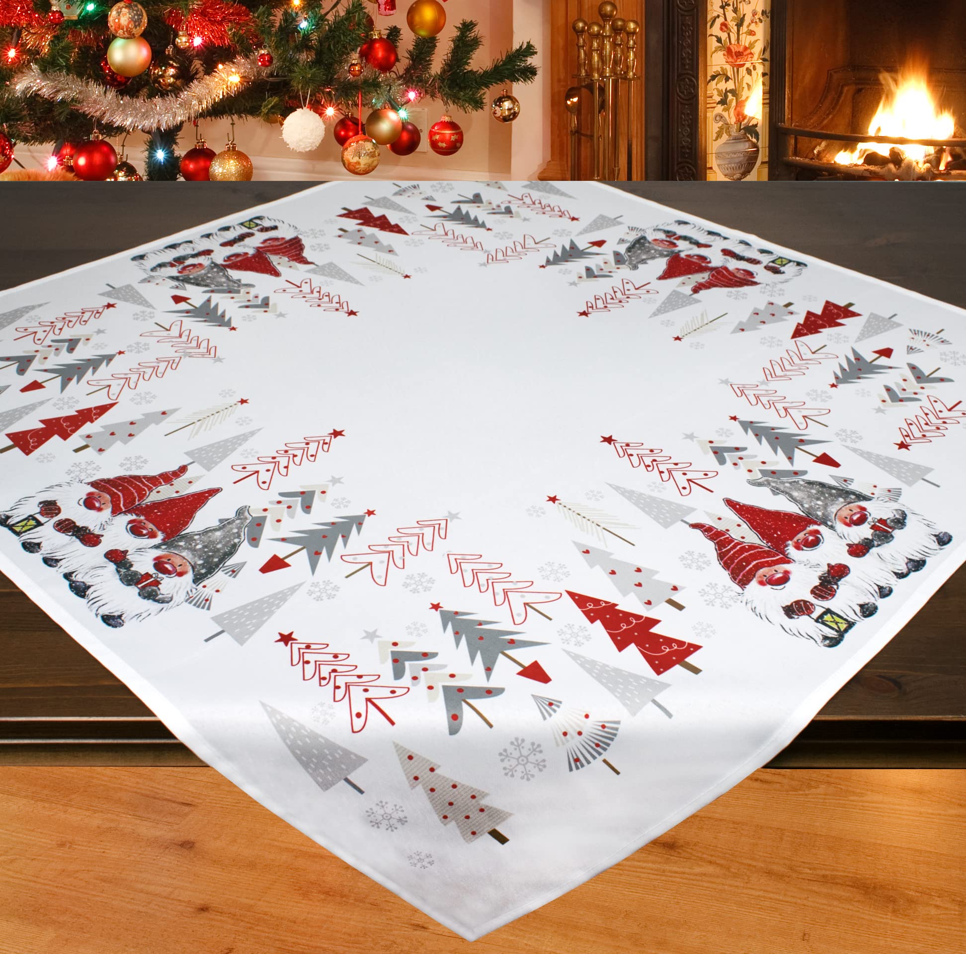 KAMACA Tablecloth 85 x 85 cm with High-Quality Print Motif Kitchen Dining Table Eyecatcher Autumn Winter Christmas (Gnome - Band) - Image 2